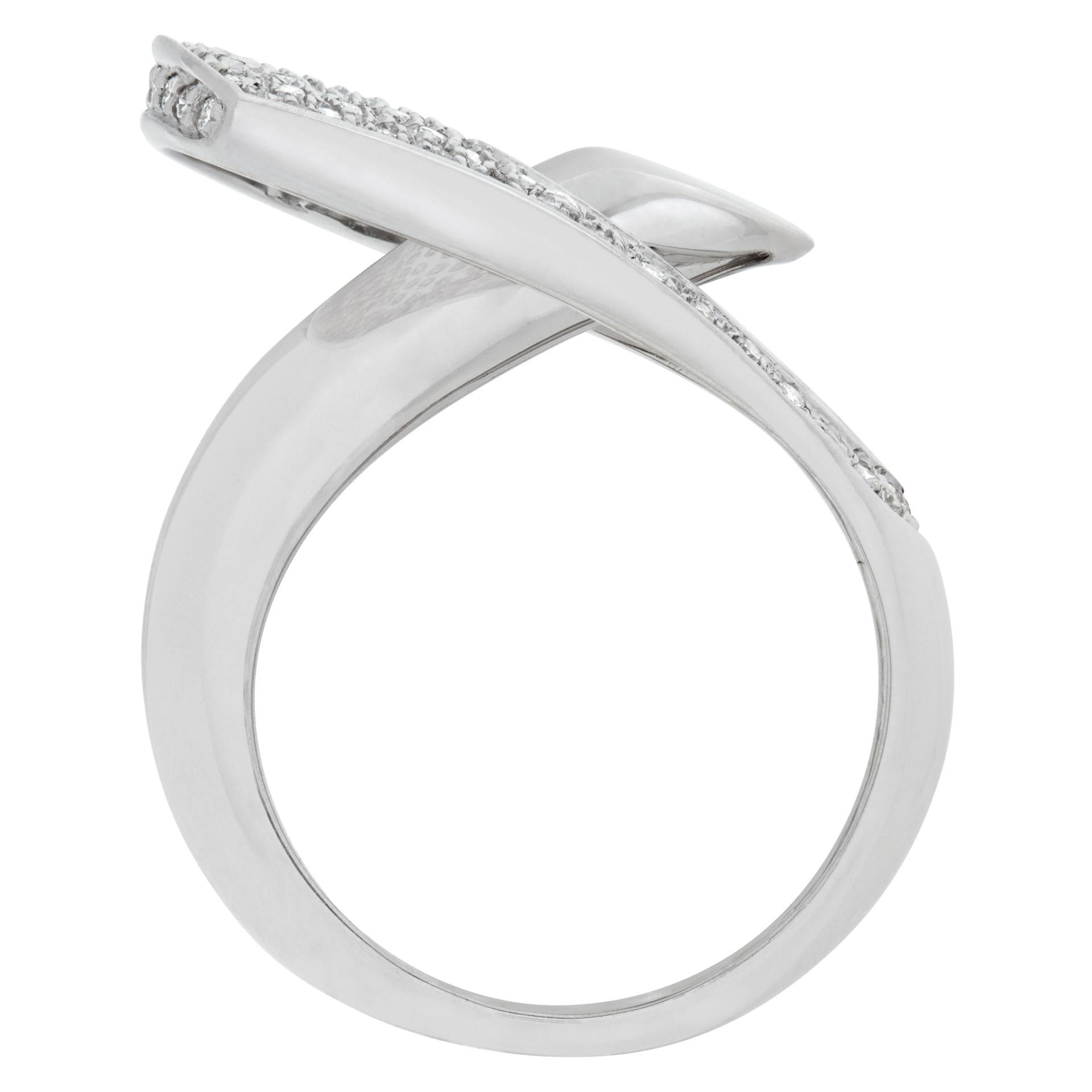 Women's Pave Diamond Bypass Ring in 18k White Gold with over 1 Carats in Pave Set Round For Sale