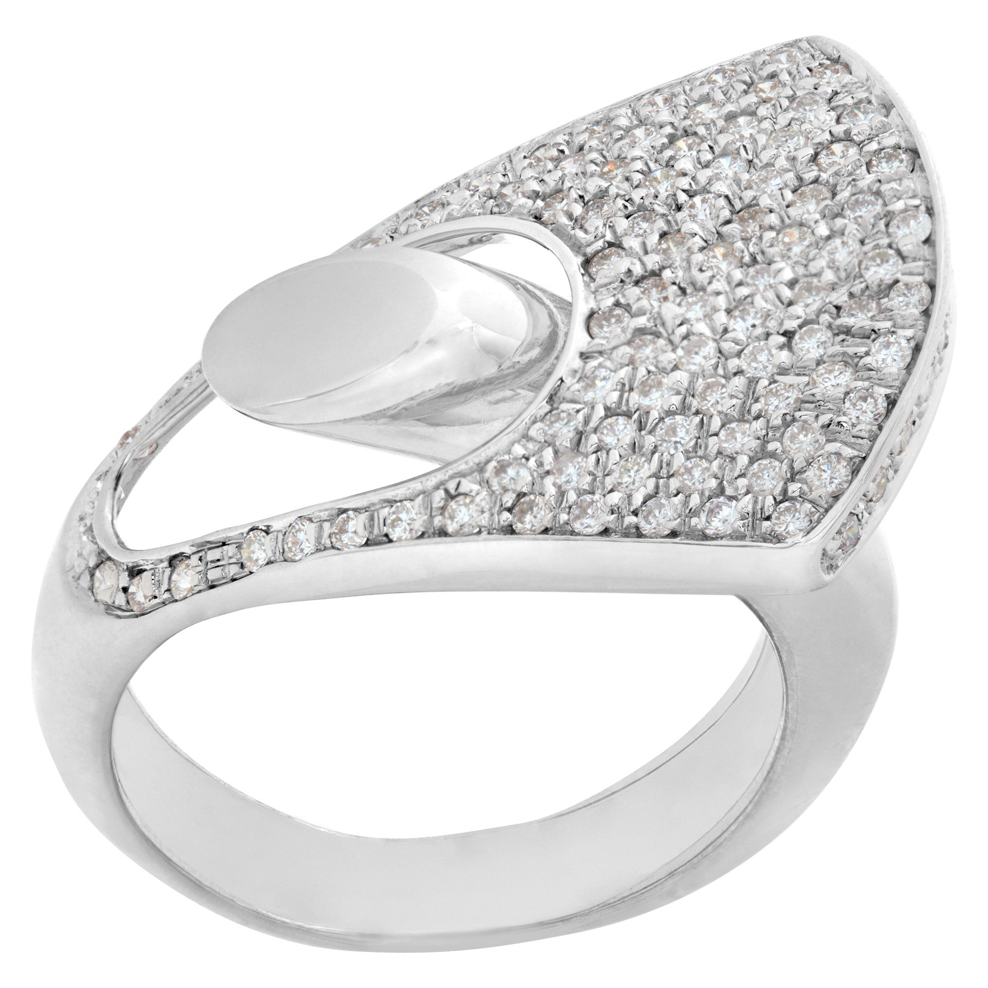 Pave Diamond Bypass Ring in 18k White Gold with over 1 Carats in Pave Set Round For Sale