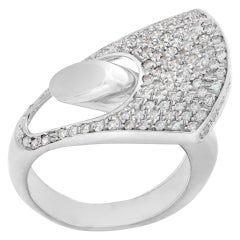 Pave Diamond Bypass Ring in 18k White Gold with over 1 Carats in Pave Set Round