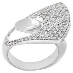 Vintage Pave Diamond Bypass Ring in 18k White Gold with over 1 Carats in Pave Set Round 