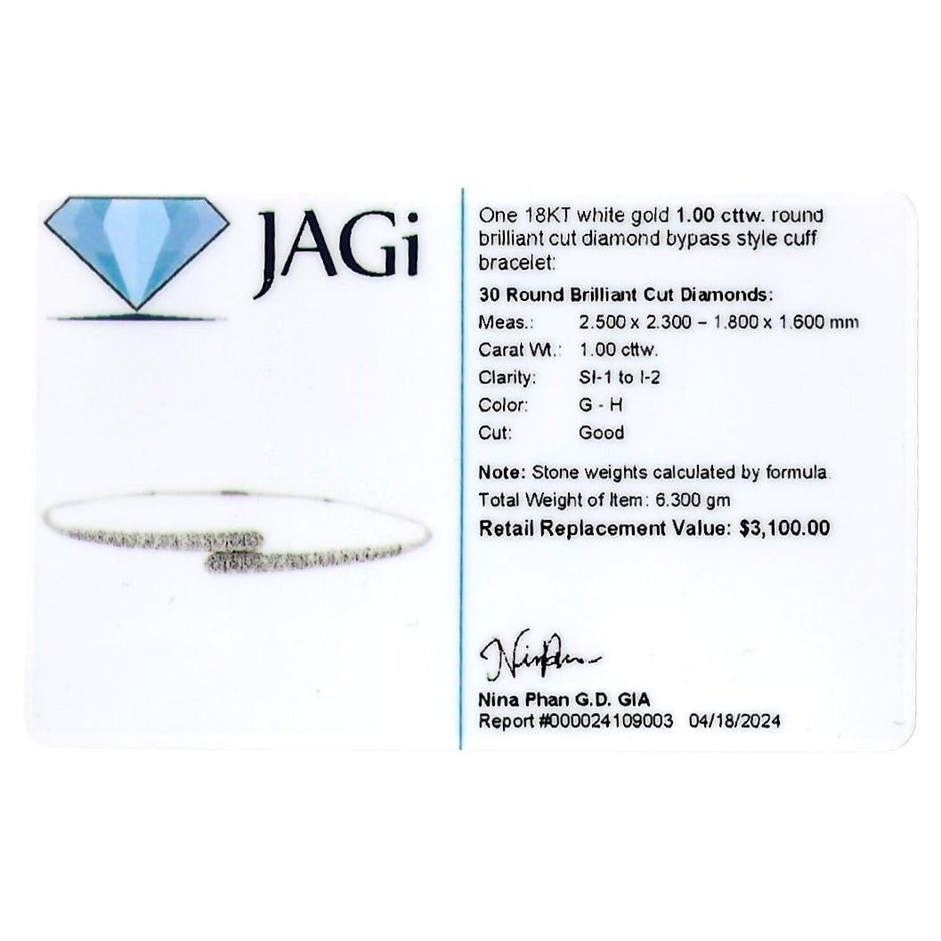 Bracelet manchette étroite en or blanc 18 carats avec pavé de diamants Bypass en vente 4