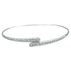 Pavé Diamond Bypass Style Narrow Cuff Bracelet Set in 18 Karat White Gold