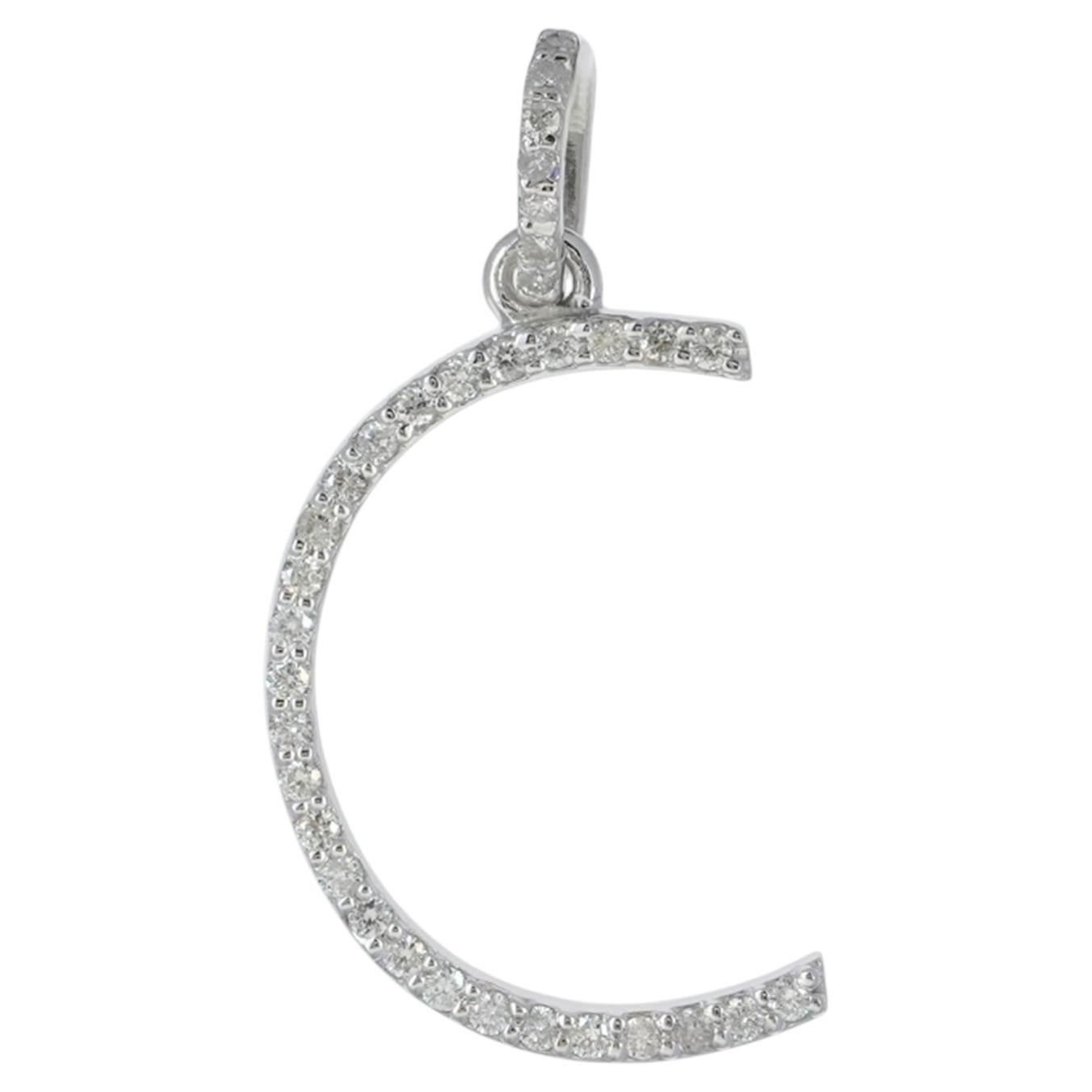 Pave Diamond C Initial Charm Pendant 14 Karat White Gold Unisex Jewelry Gift
