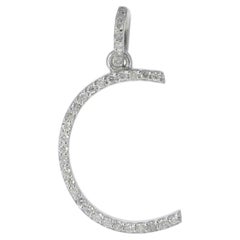 Pave Diamond C Initial Charm Pendant 14k White Gold Fine Jewelry Unisex