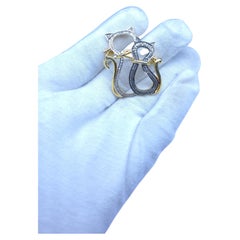 Pave Diamond cat brooch broach 925 sterling silver hand made antique cut diamond