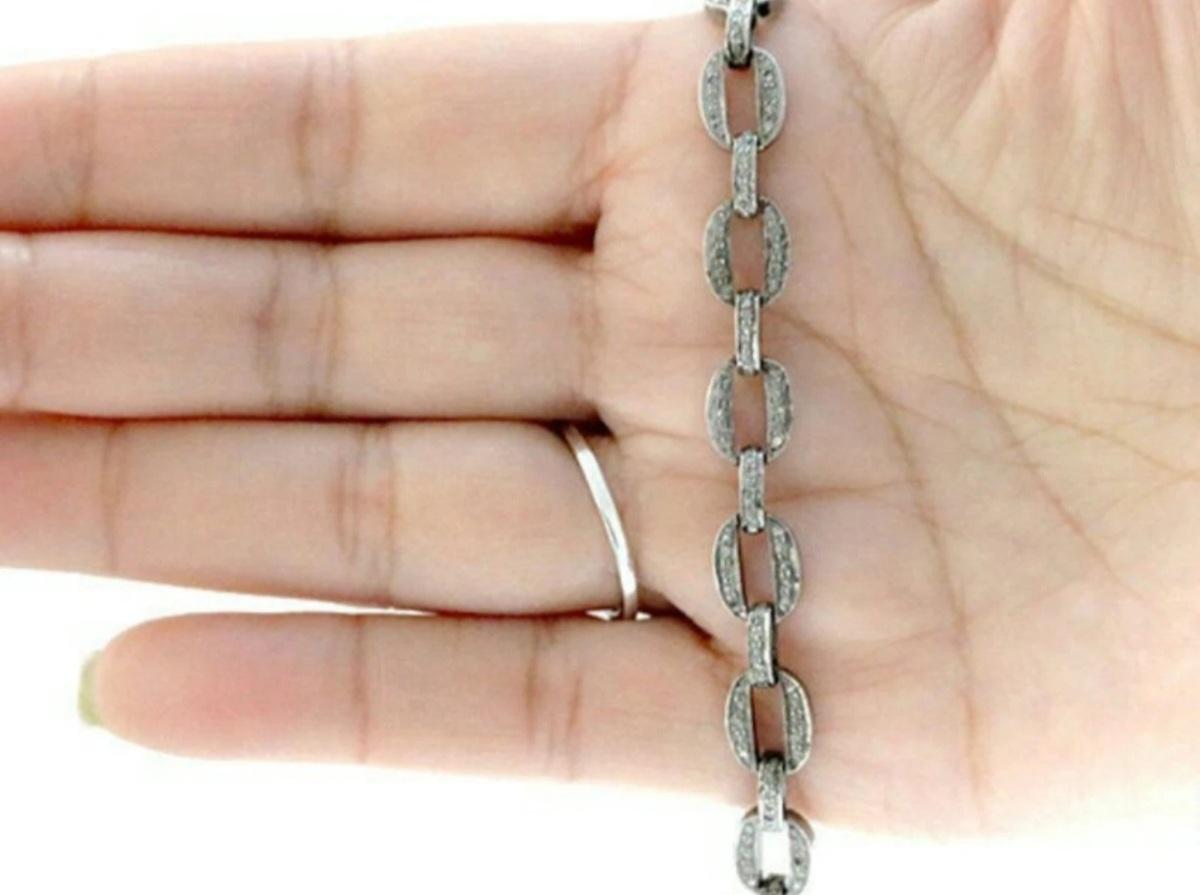 Bracciale a catena con pavé di diamanti in argento 925 Gioielli da sposa con diamanti. In condizioni Nuovo in vendita a Chicago, IL