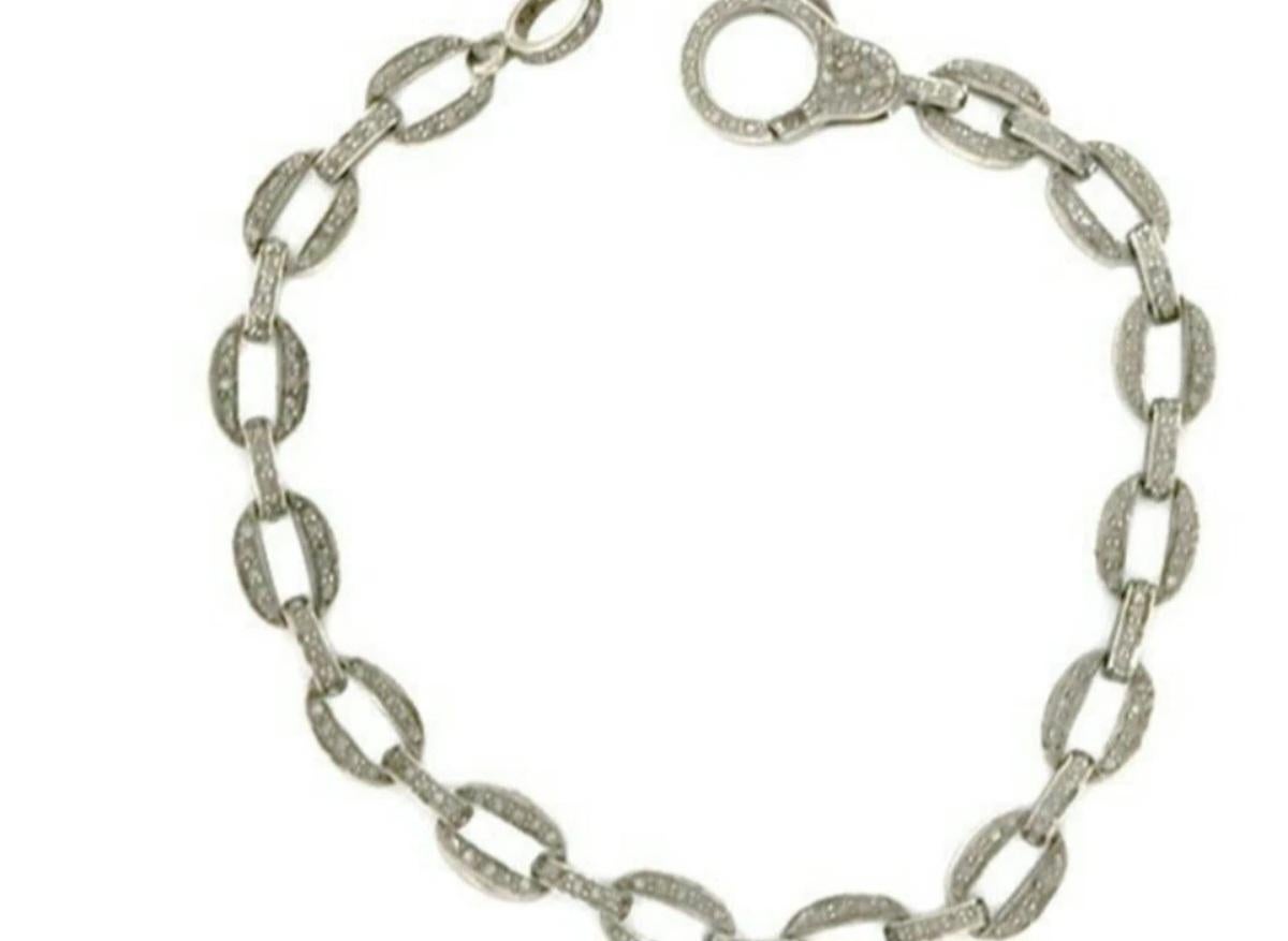 da uomo o donna Bracciale a catena con pavé di diamanti in argento 925 Gioielli da sposa con diamanti. in vendita
