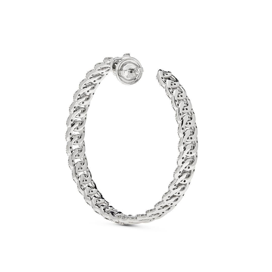 Contemporary Pave Diamond Chain Link Hoop Earrings For Sale