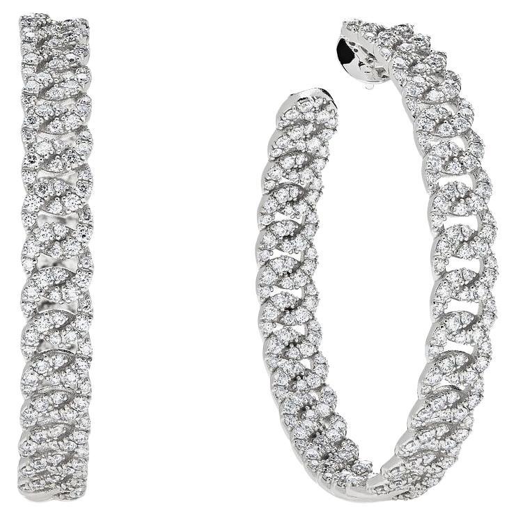 Pave Diamond Chain Link Hoop Earrings For Sale