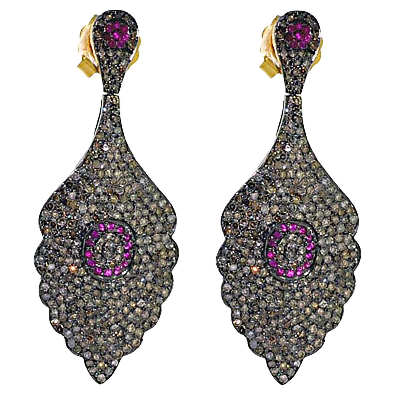 Pave Diamond Dangle Earrings Made In 14k Gold 
Silver