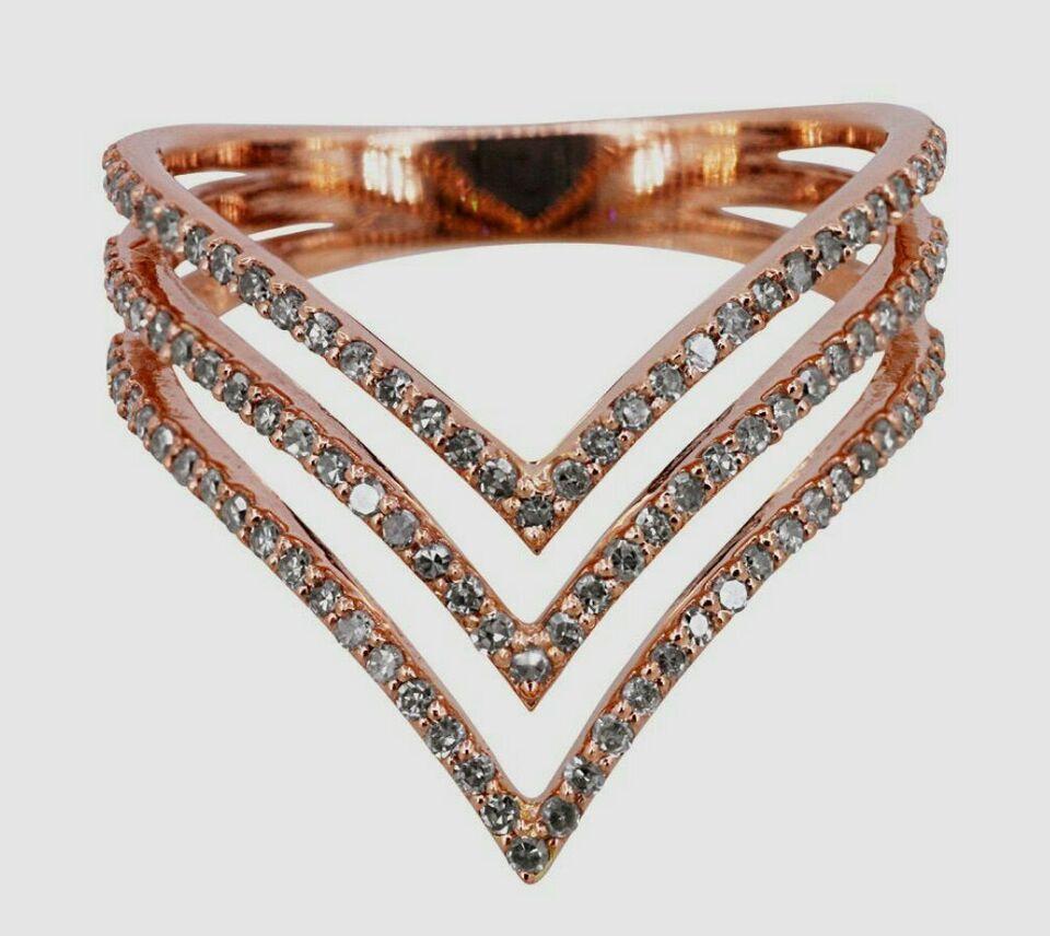 Art Deco Pave Diamond Chevron Ring 14k Gold Minimalist Fine Jewelry Wedding Ring Gift For Sale