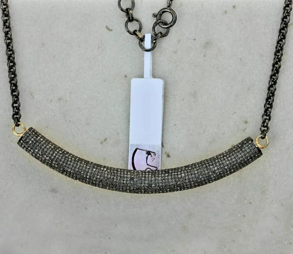 Round Cut Pave Diamond Pendant Necklace in Sterling Silver For Sale
