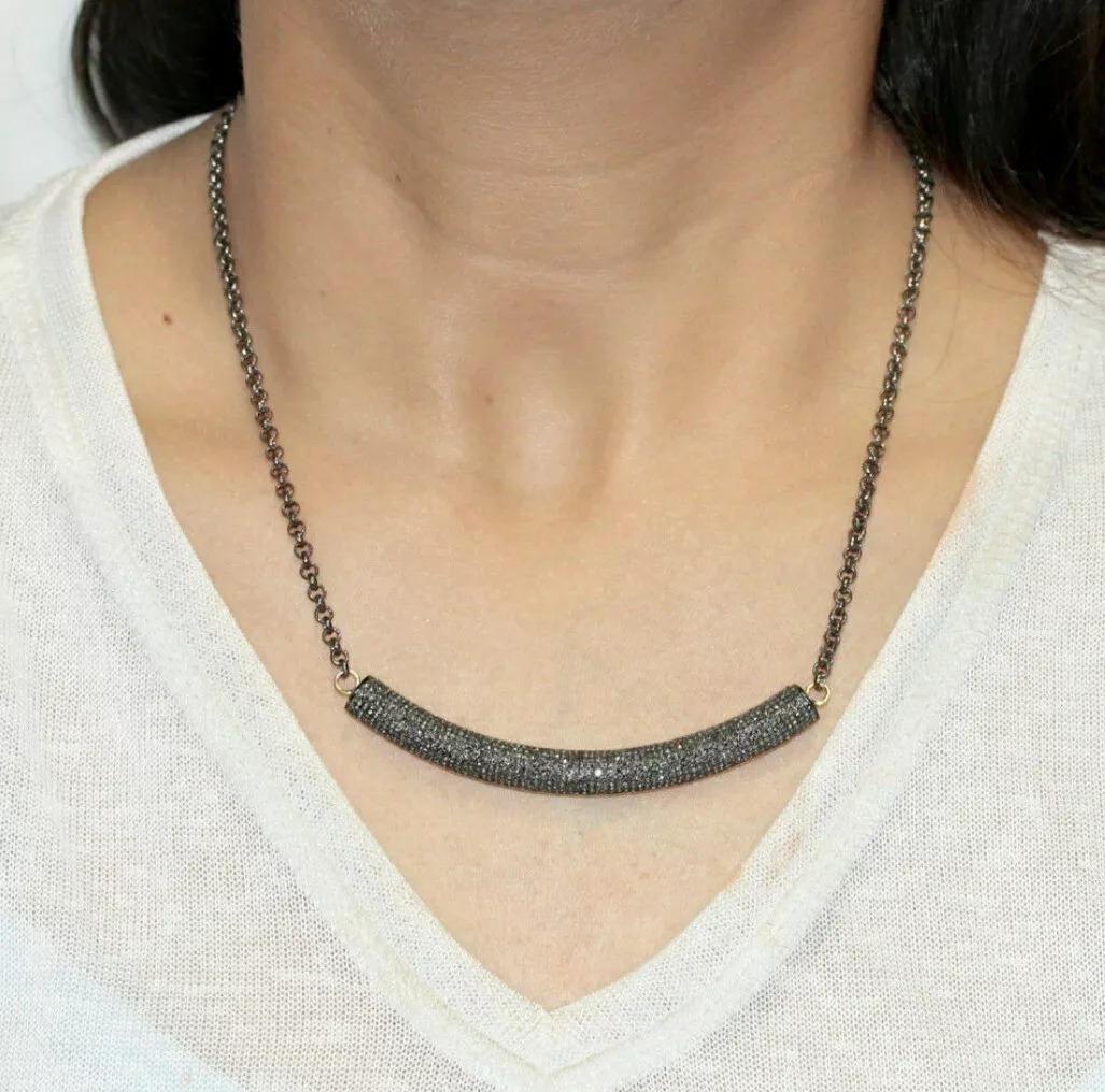 Pave Diamond Pendant Necklace in Sterling Silver In New Condition For Sale In Chicago, IL