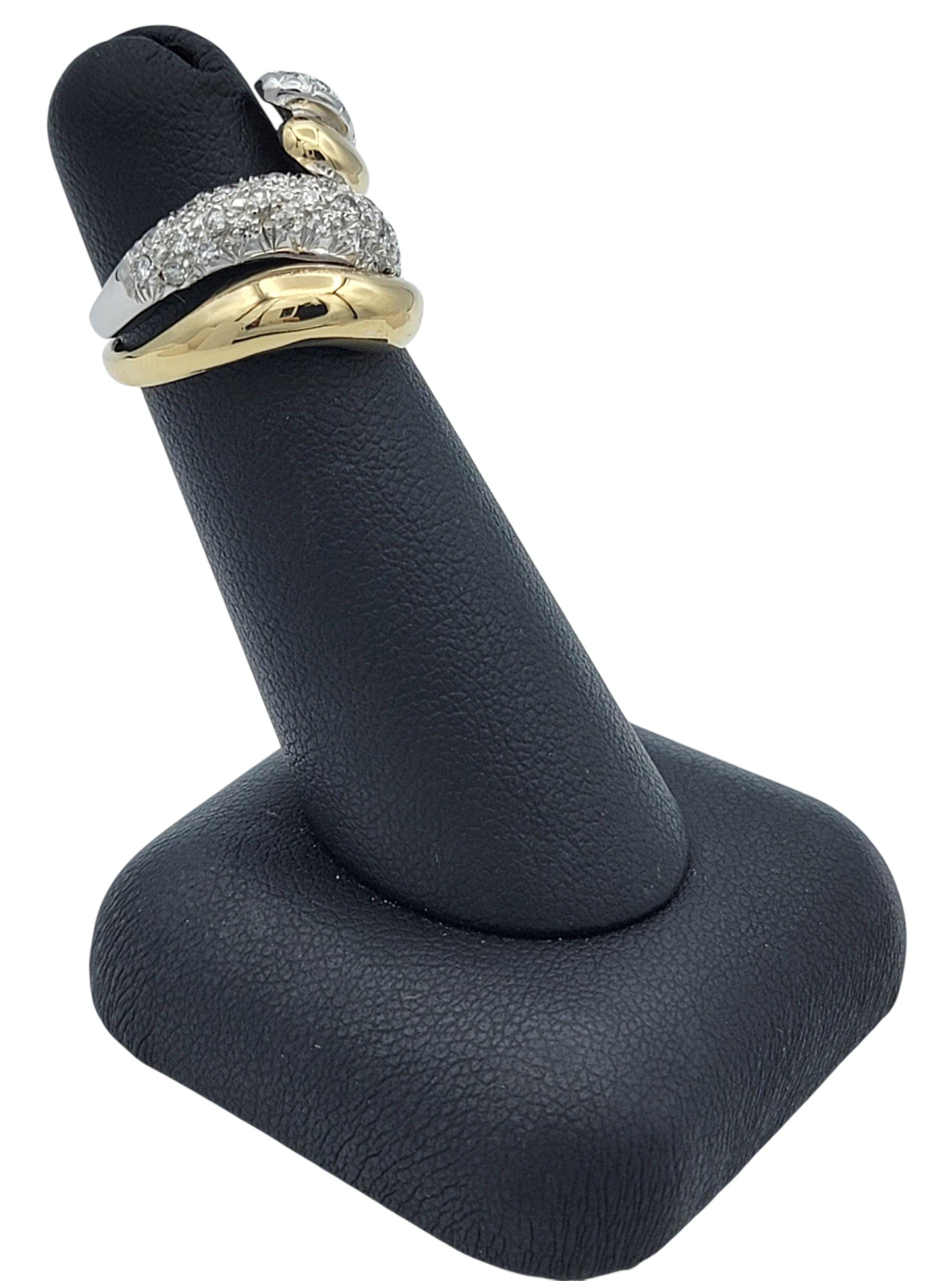 Anillo de cóctel estilo bypass con pavé de diamantes en oro de 14 quilates bicolor en venta 4
