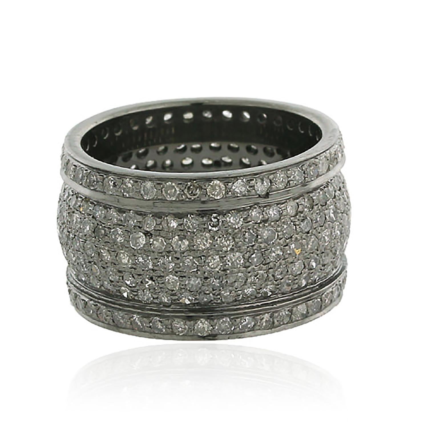 Mixed Cut Pave Diamond Cigar Band Ring For Sale