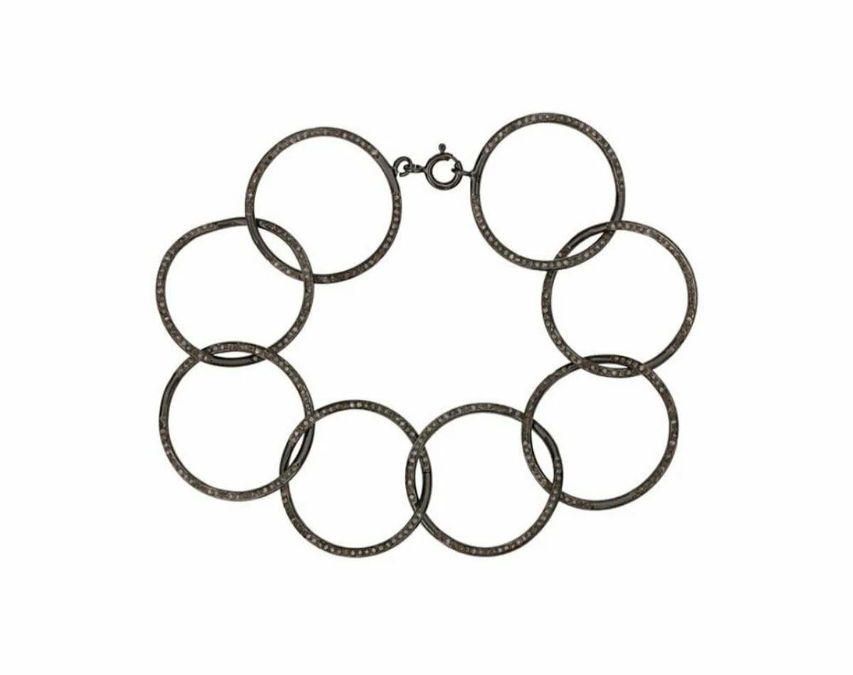 Bracciale a catena con diamanti Pave Circle Bracciale a catena con diamanti in argento 925 Gioielli. in vendita 1
