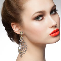 Pave Diamond Circle Dangle Earrings Made In 18k Yellow Gold