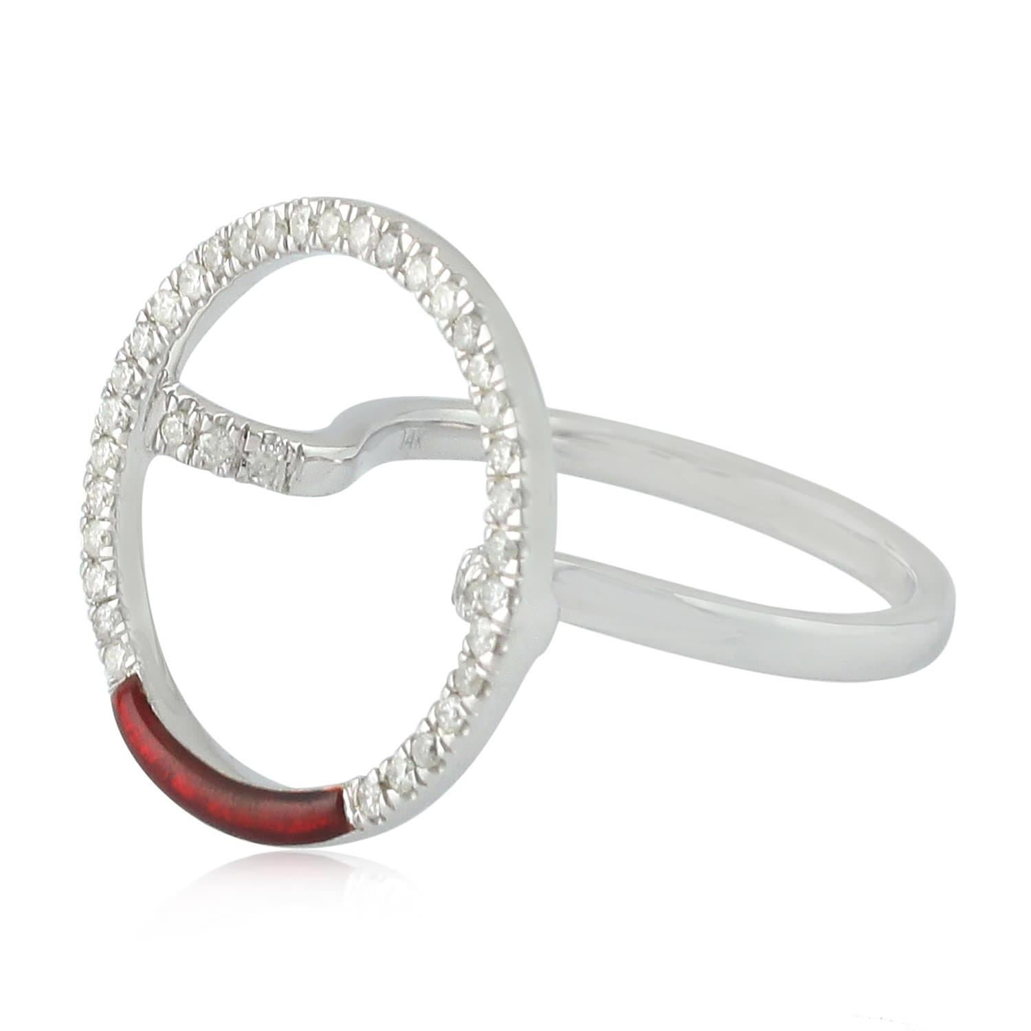 Artisan Pave Diamond Circle Ring Made In 14k White Gold For Sale
