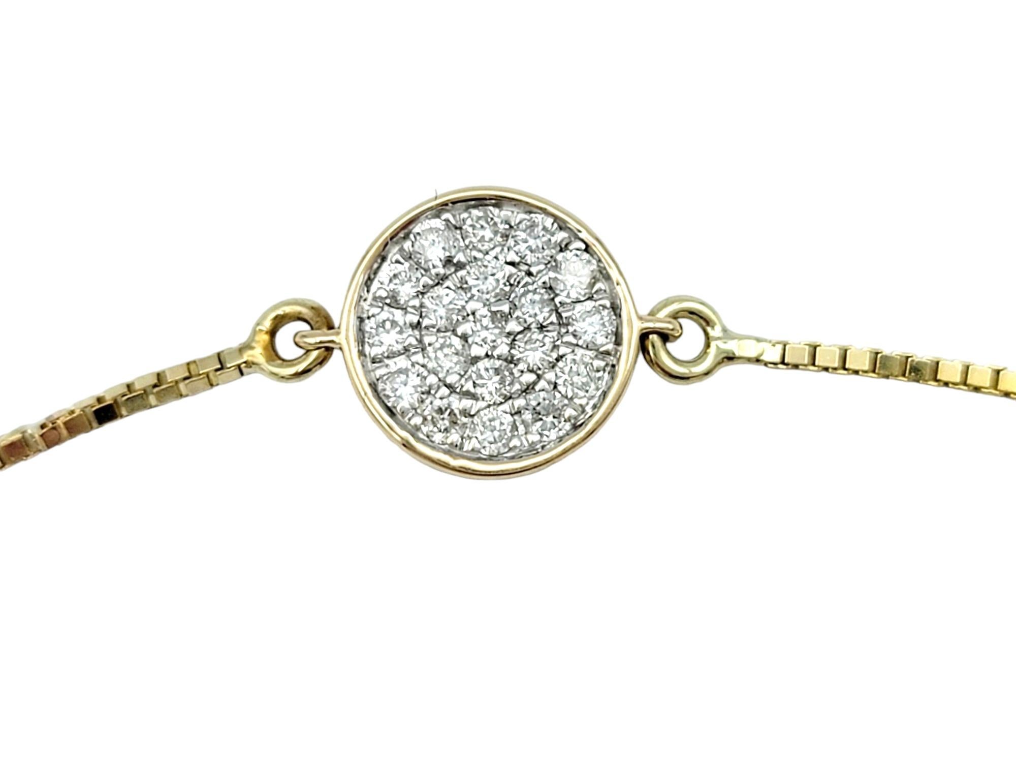 Contemporain Bracelet chaîne réglable à une seule station en or jaune 10 carats avec diamants pavés en vente