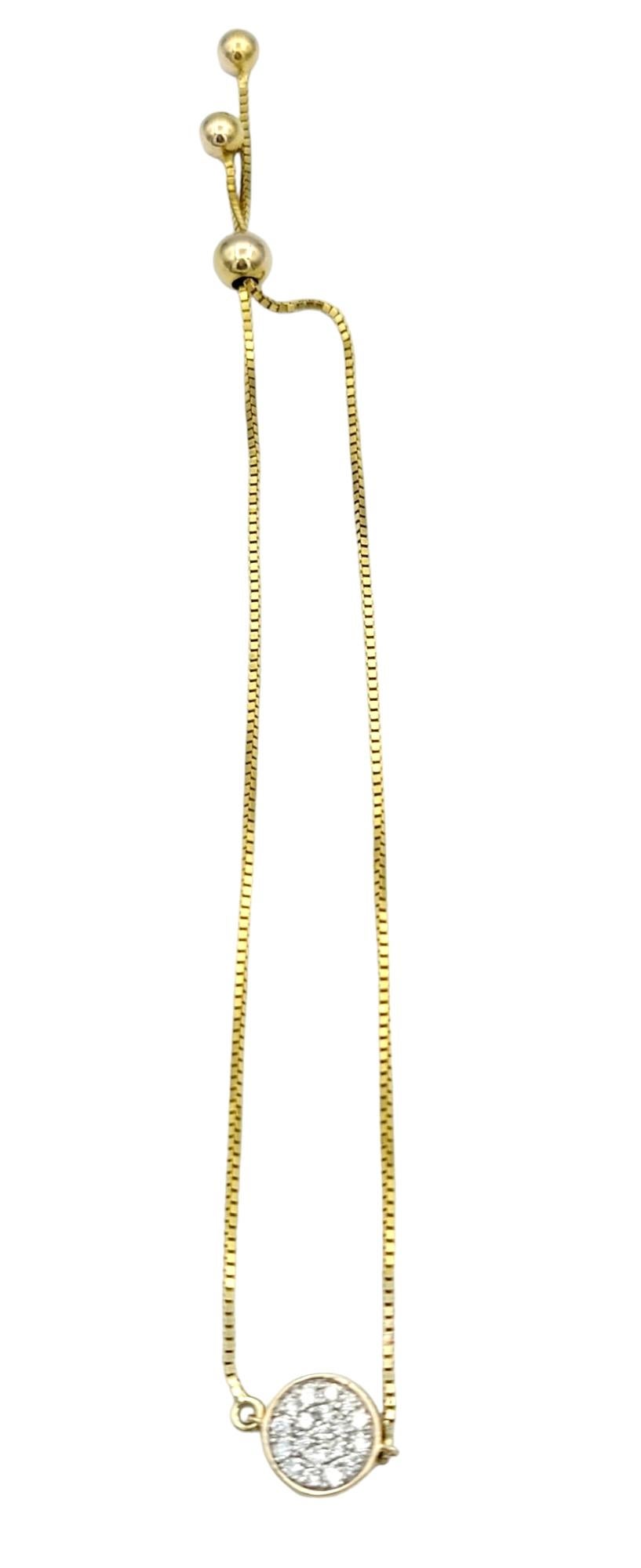 Bracelet chaîne réglable à une seule station en or jaune 10 carats avec diamants pavés Bon état - En vente à Scottsdale, AZ