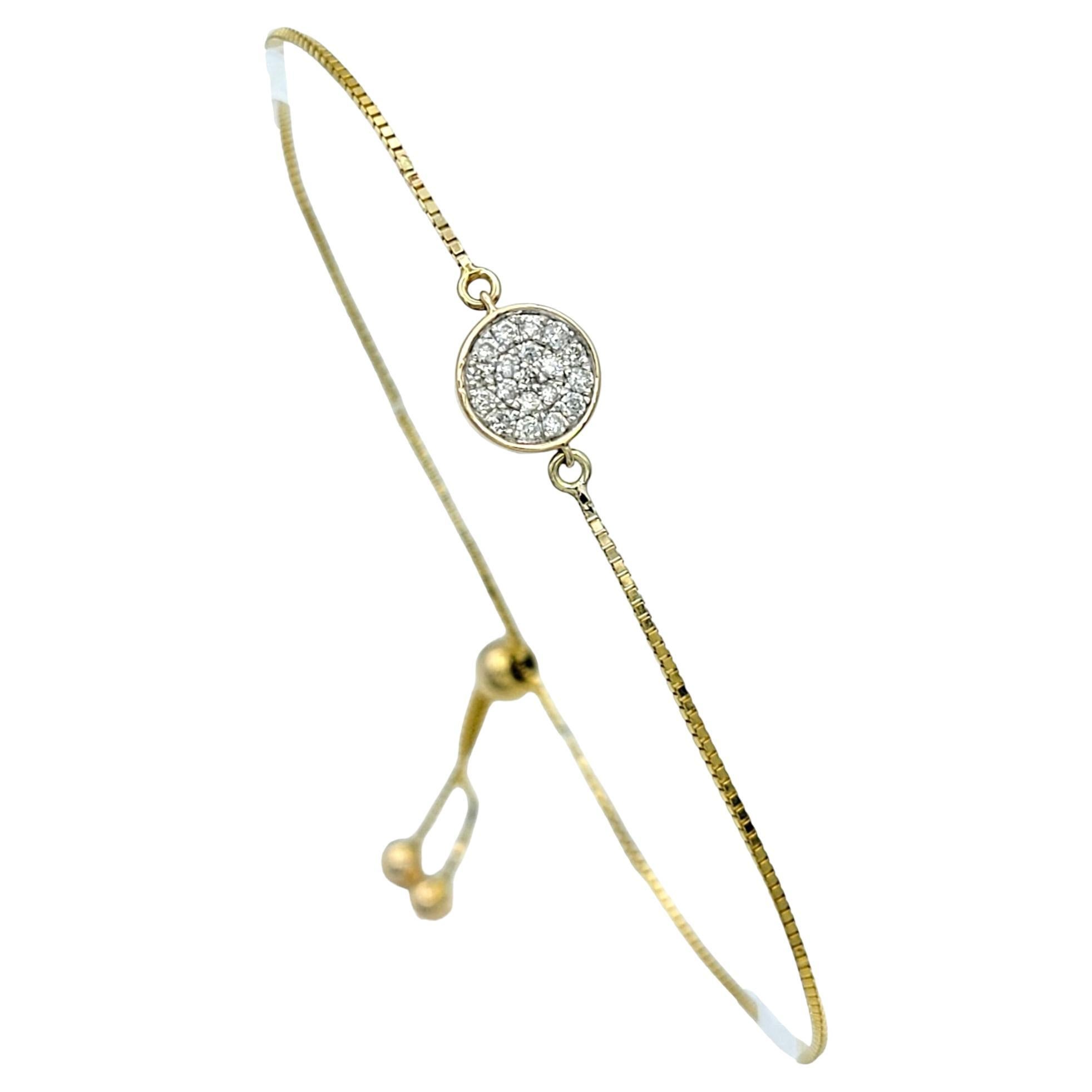 Bracelet chaîne réglable à une seule station en or jaune 10 carats avec diamants pavés en vente