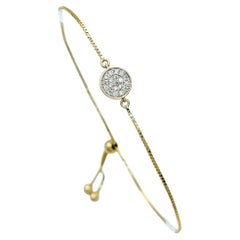 Pave Diamond Circle Single Station Adjustable Chain Bracelet in 10K Yellow Gold