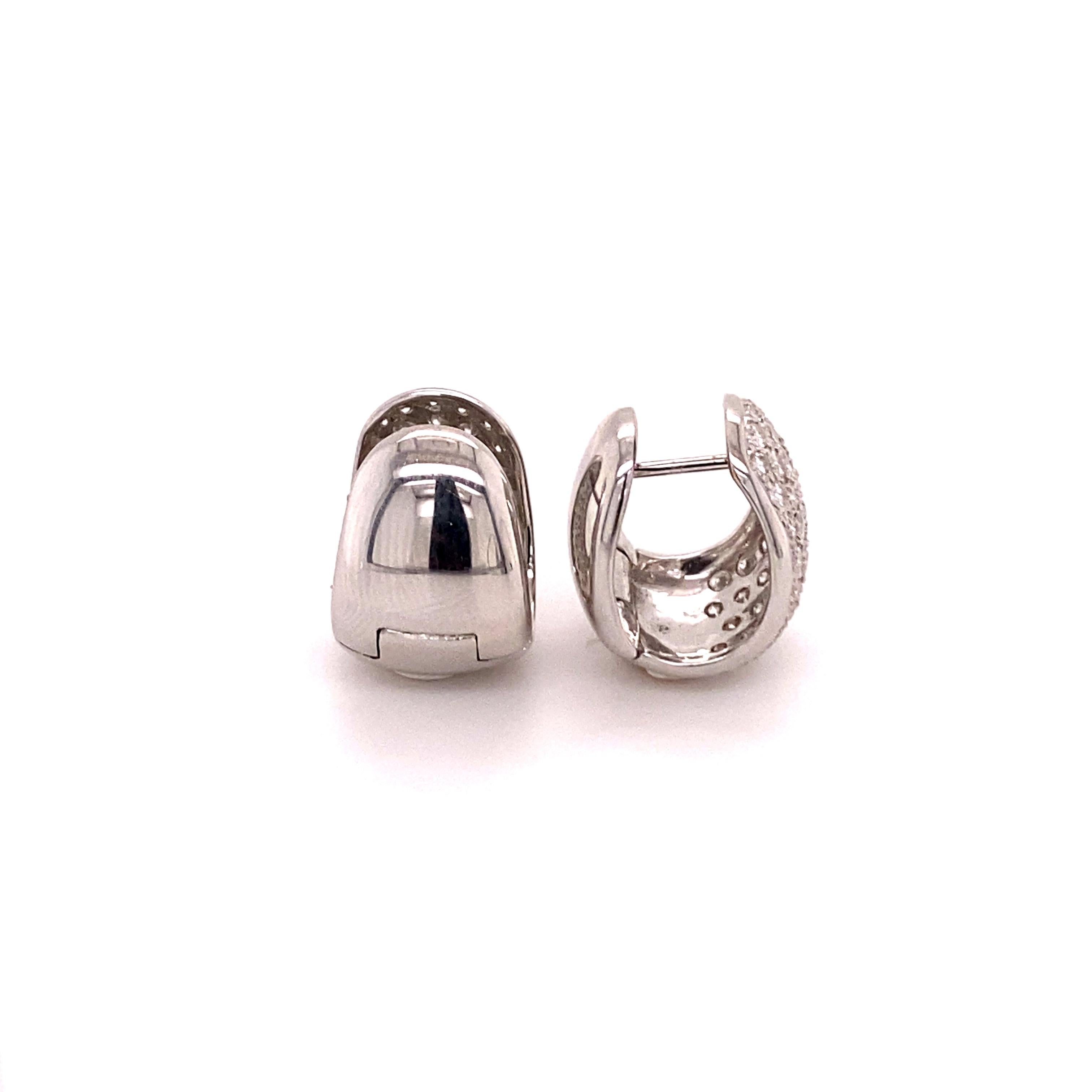 Brilliant Cut Pavé Diamond Clip-On Earrings in 18 Karat White Gold For Sale