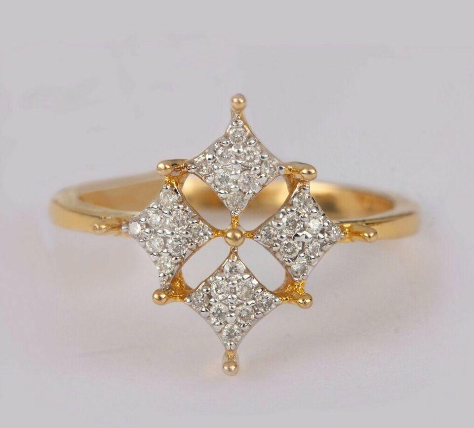 Round Cut Pave Diamond Clover Ring 14k Gold Minimalist ring SI Quality G-H Color Fine ring For Sale