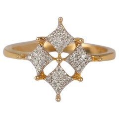 Pave Diamant Kleeblattring 14k Gold Minimalistischer Ring SI Qualität G-H Farbe Feiner Ring