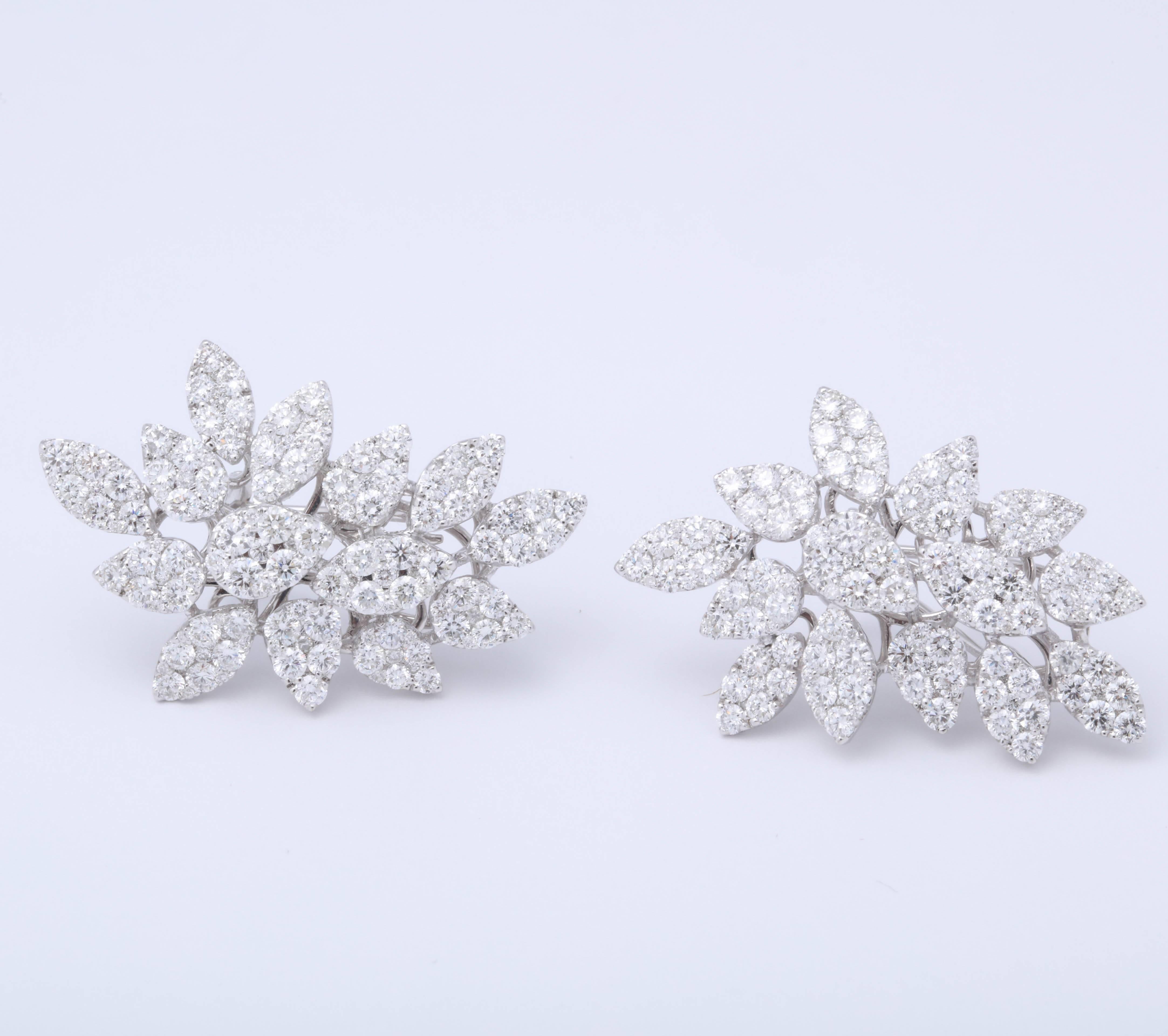 Pave Diamond Cluster Earrings In New Condition For Sale In New York, NY