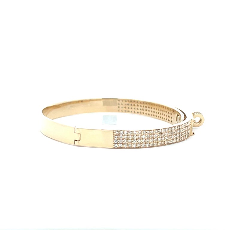 Pave Diamond Cluster Flexible TwistLock Bangle in 14k Solid Gold For