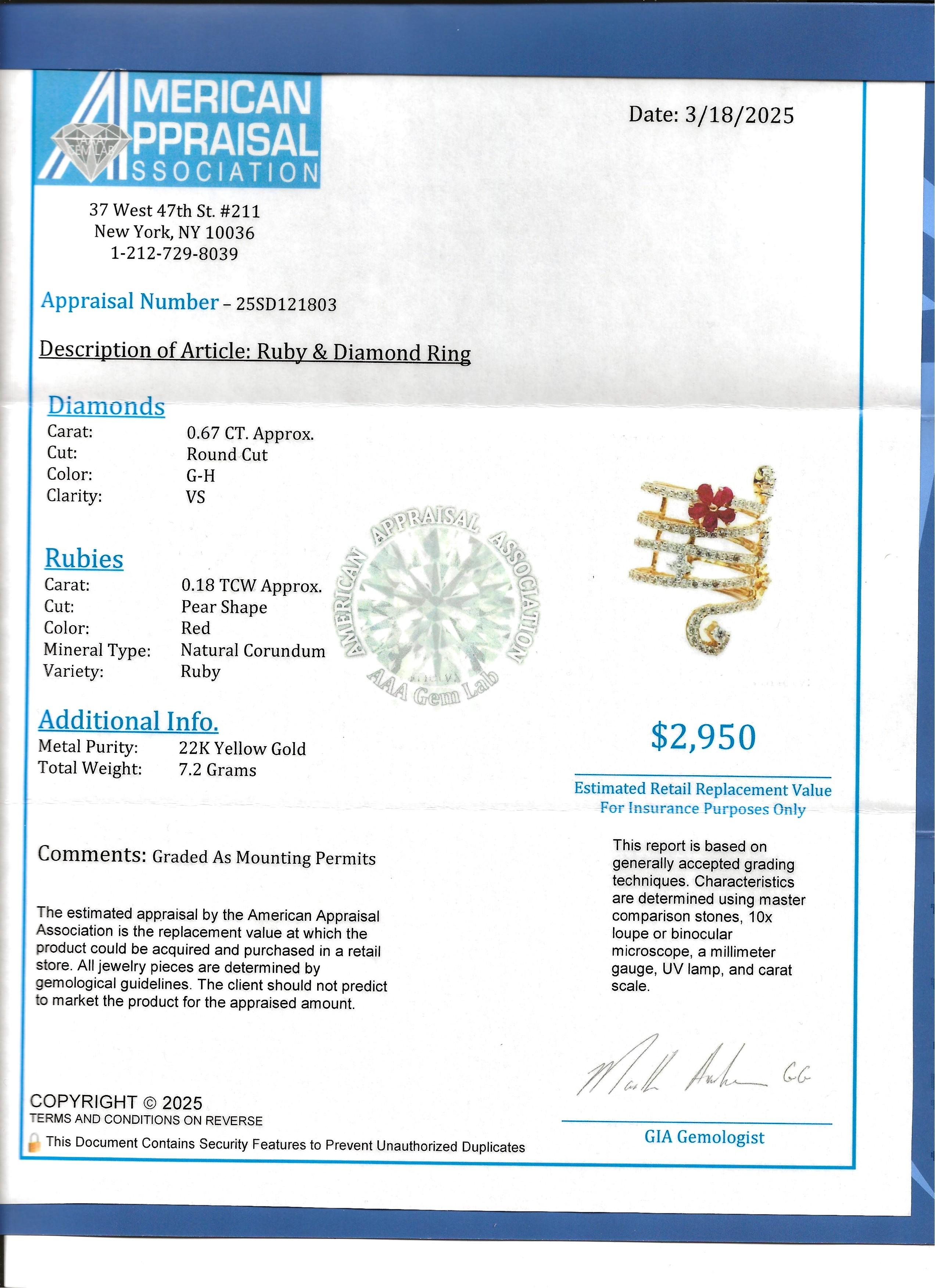 Pavé Diamond Coil Ring with Ruby and Gold Flowers in 22 Karat Yellow Gold For Sale 4