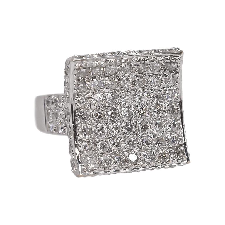 Pave Diamond Concave Saddle Ring 1.80 Carat 18 Karat White Gold