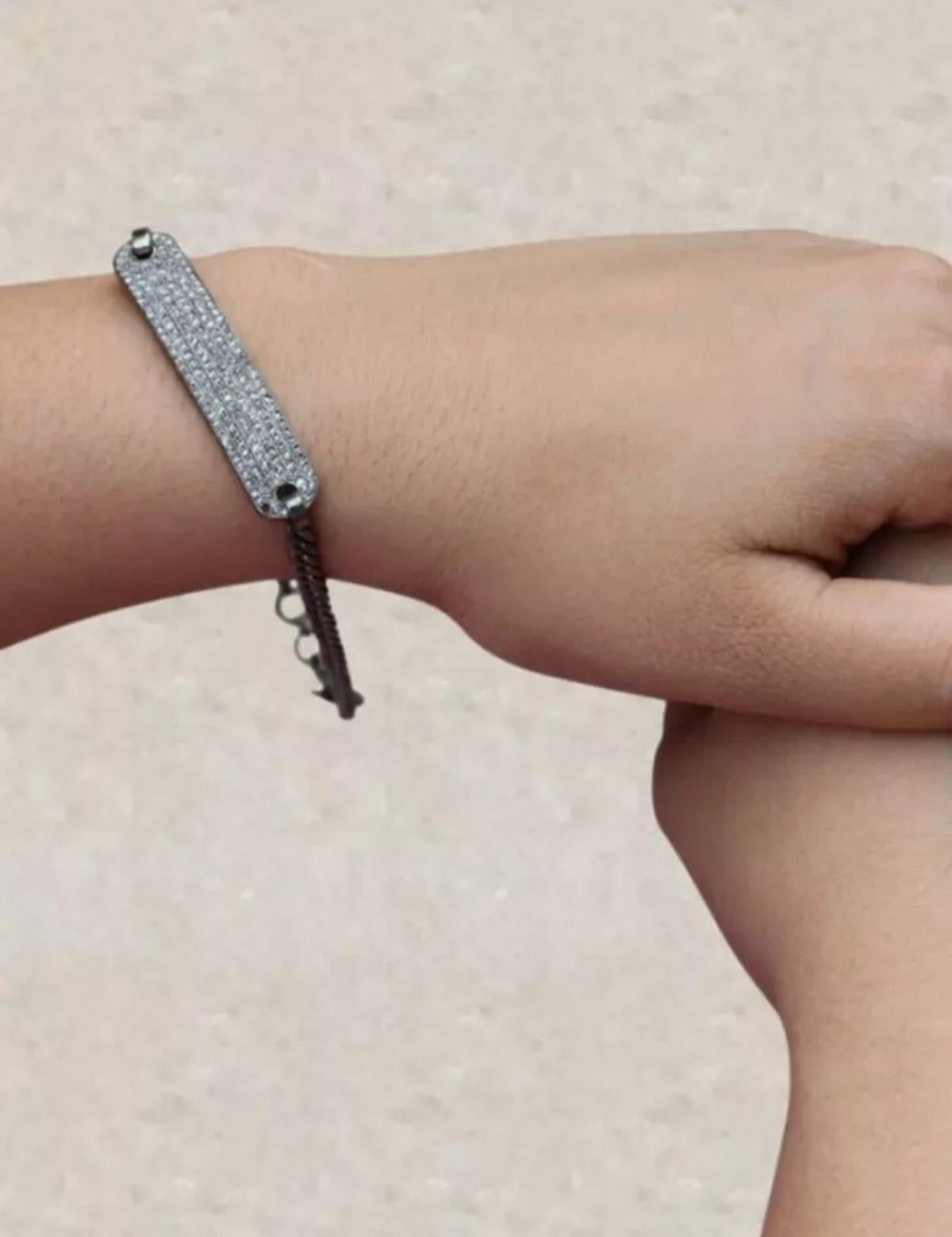 da uomo o donna Braccialetto di diamanti Pave Diamond Connector Chain Braccialetto di diamanti in argento 925 Gioielli fatti a mano. in vendita