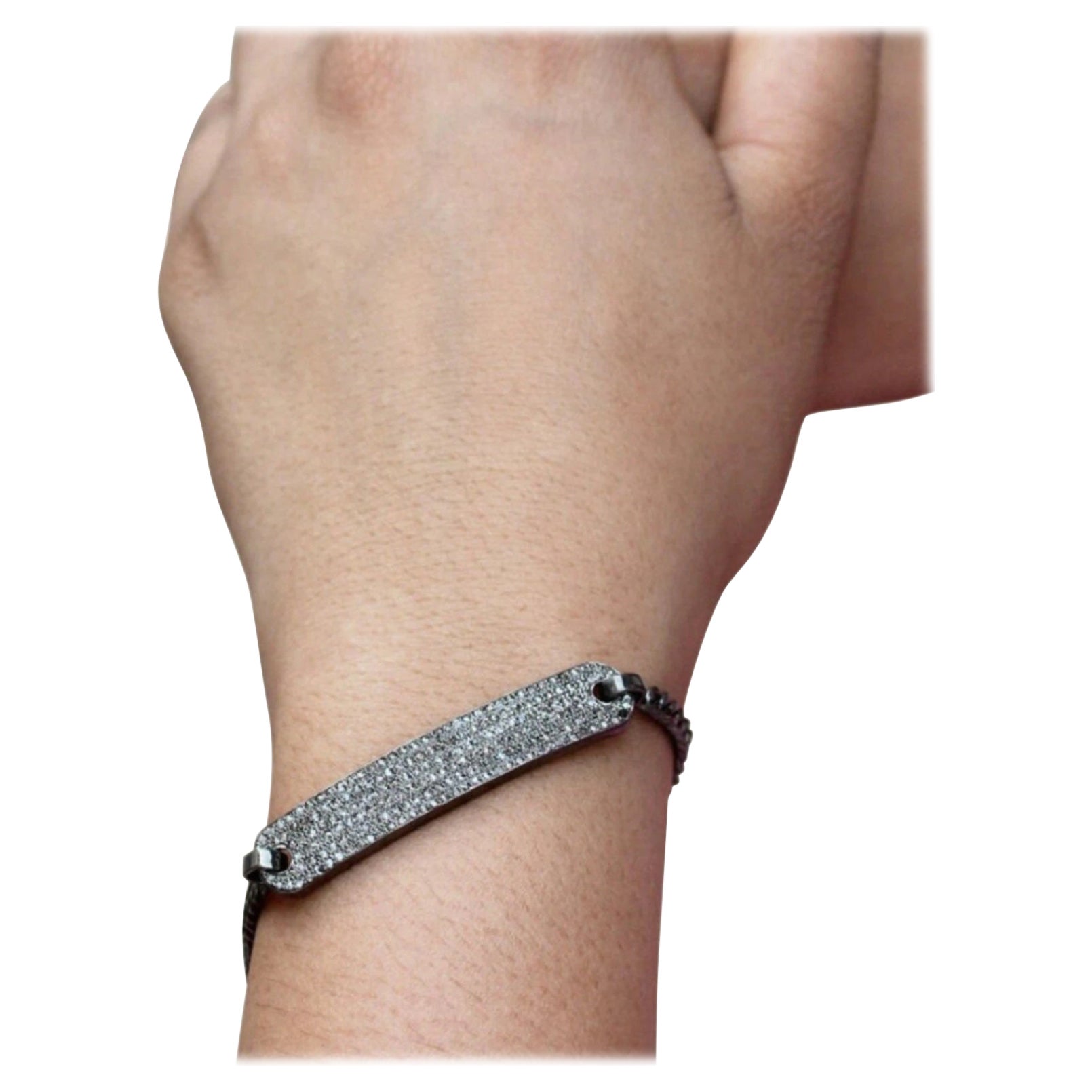 Braccialetto di diamanti Pave Diamond Connector Chain Braccialetto di diamanti in argento 925 Gioielli fatti a mano.