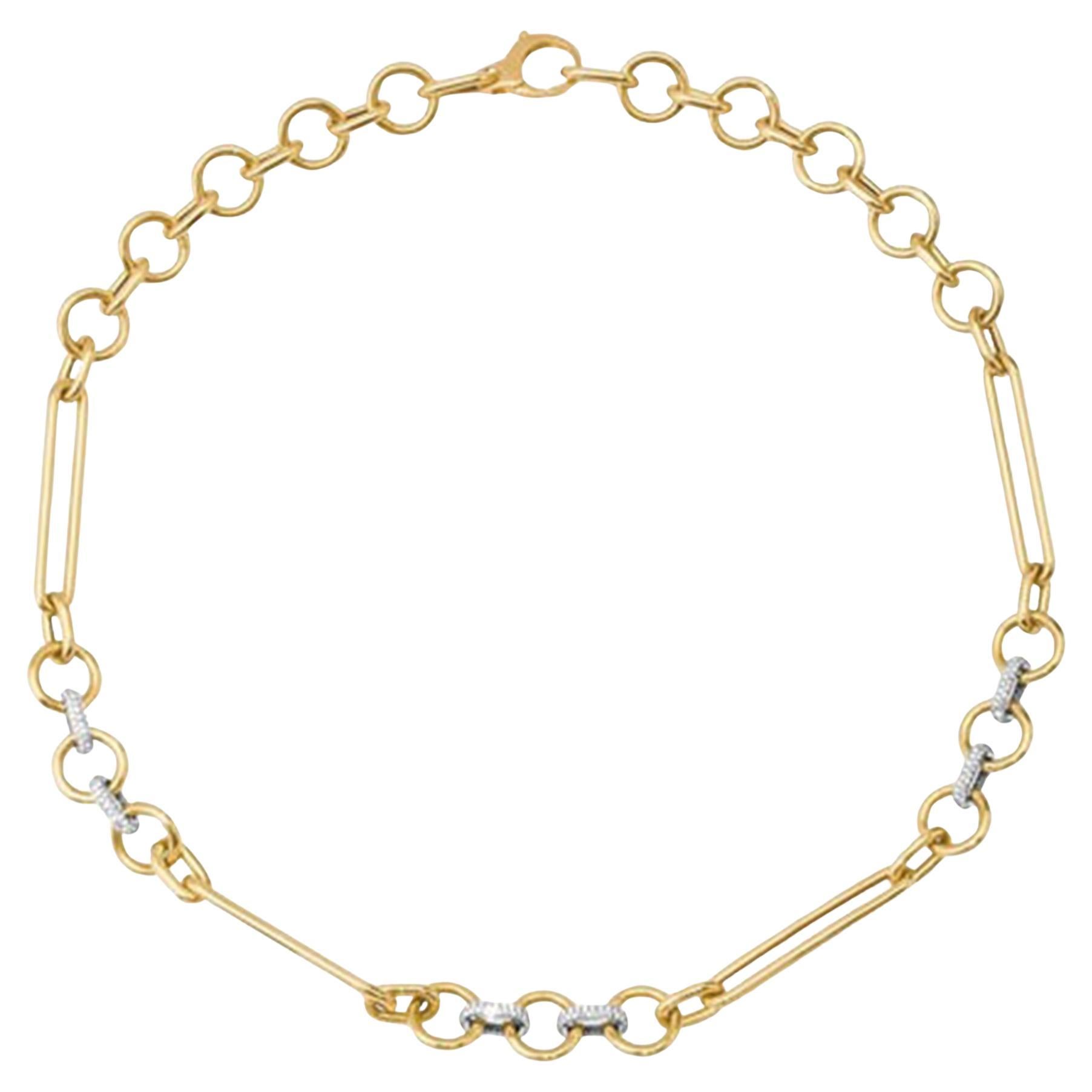 Pave Diamond Connectors 14K (or 18k upon request) Yellow Gold Link Necklace For Sale