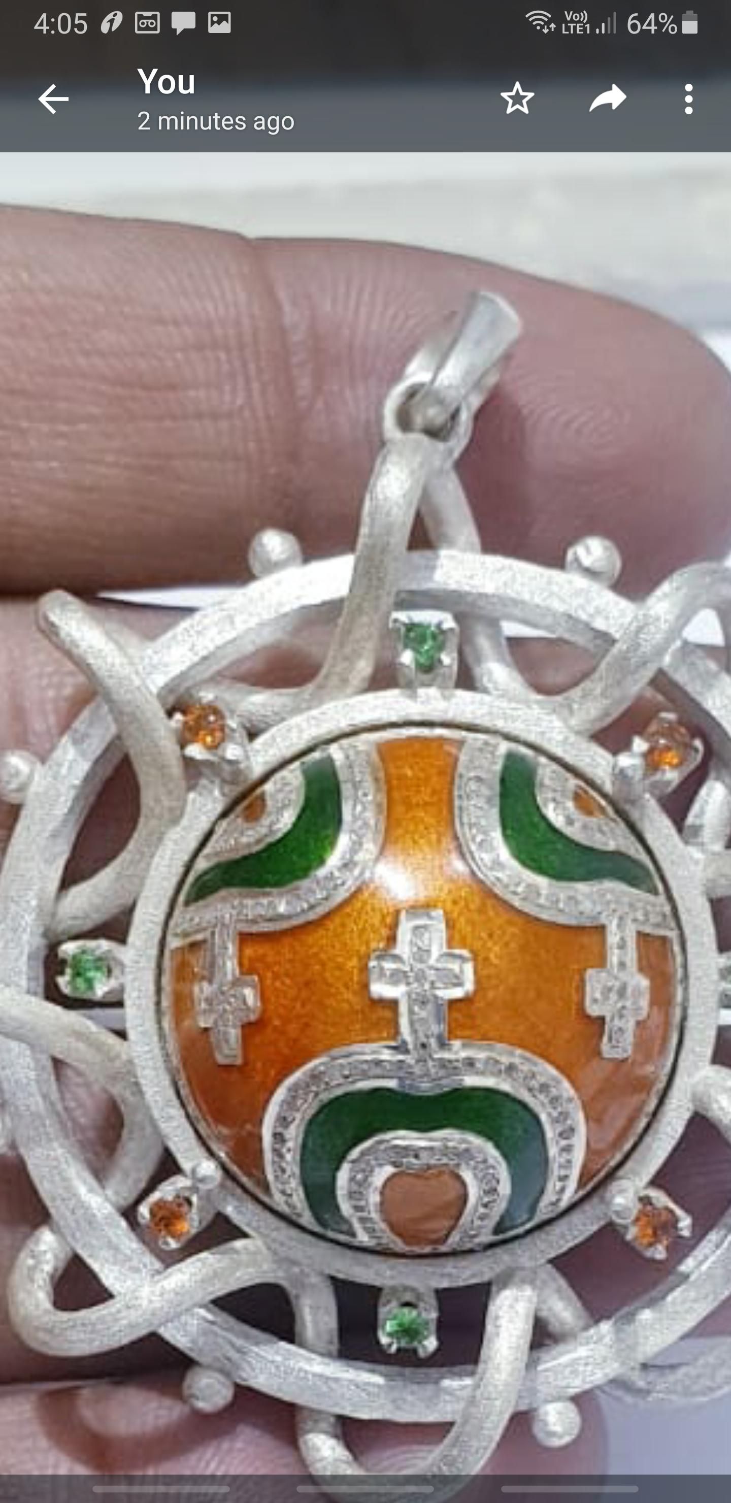 Pave diamond corss enamel pendant enamel necklace Tsavorite, Mandrin pandent For Sale 4