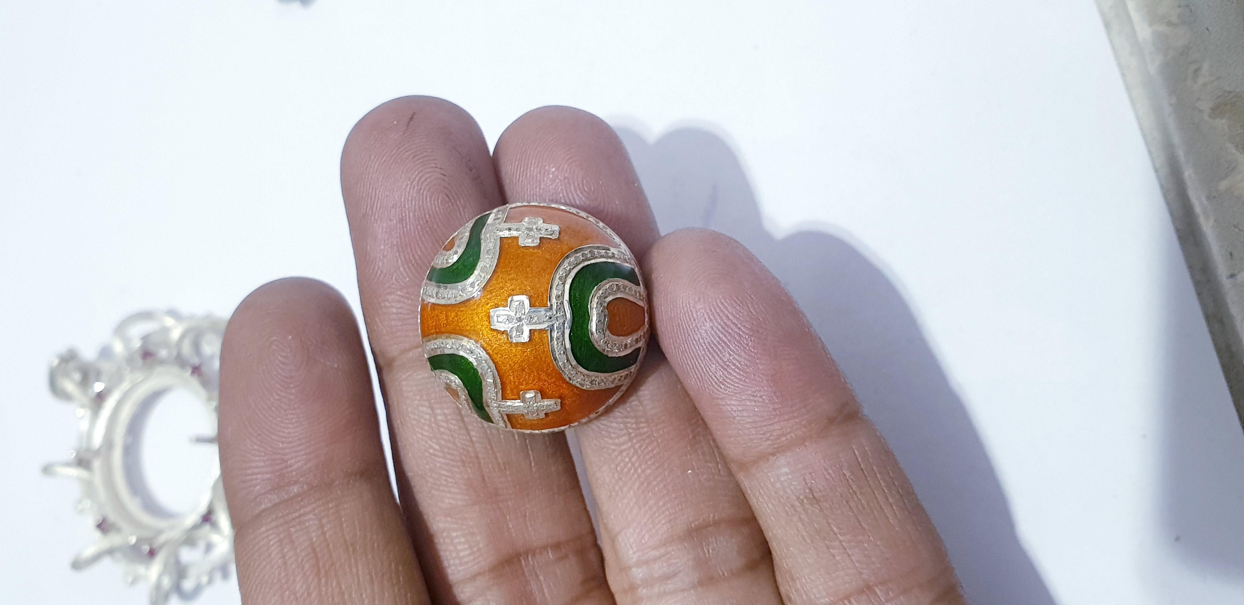 Pave diamond corss enamel pendant enamel necklace Tsavorite, Mandrin pandent For Sale 6