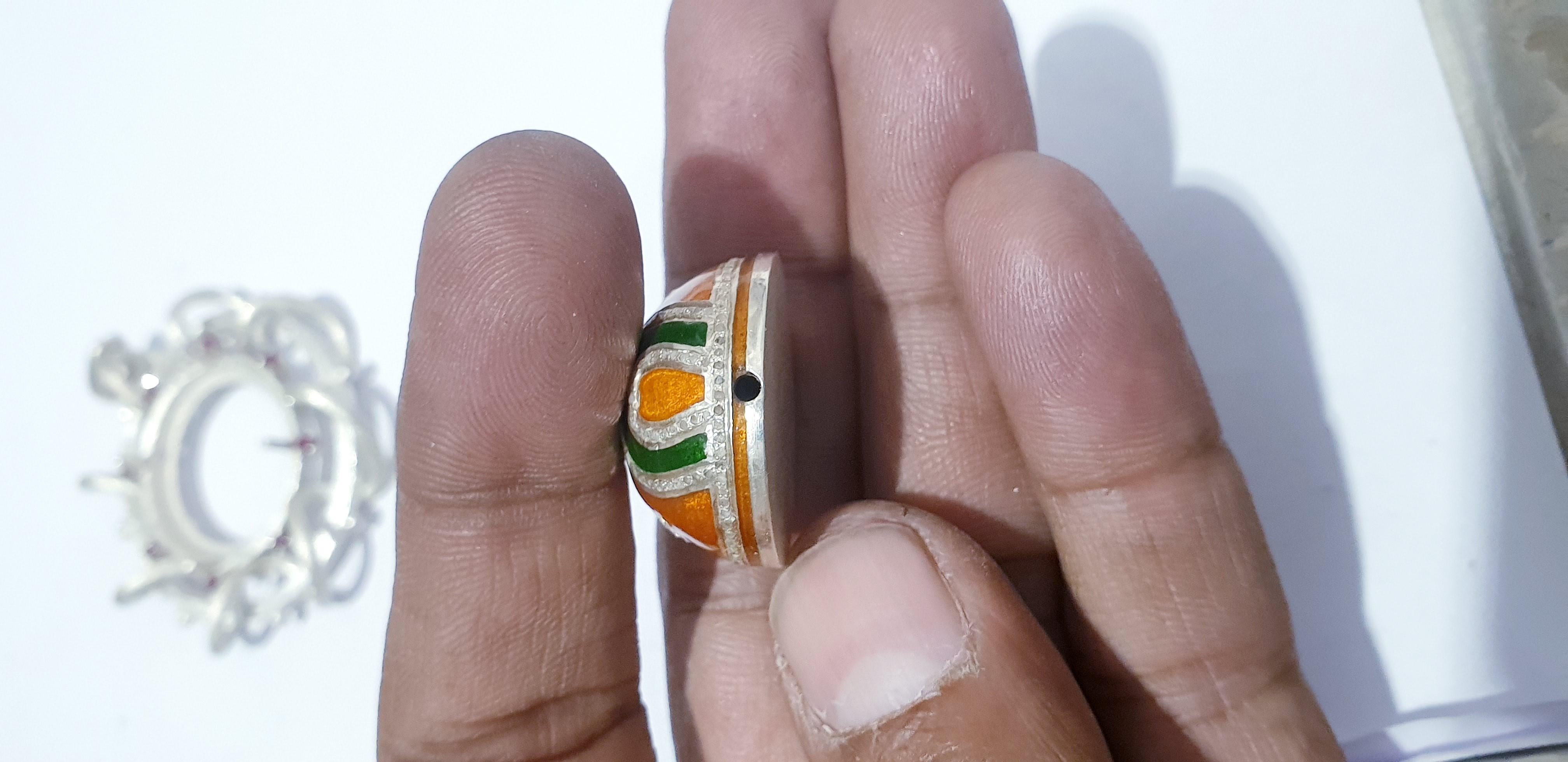 Pave diamond corss enamel pendant enamel necklace Tsavorite, Mandrin pandent For Sale 7