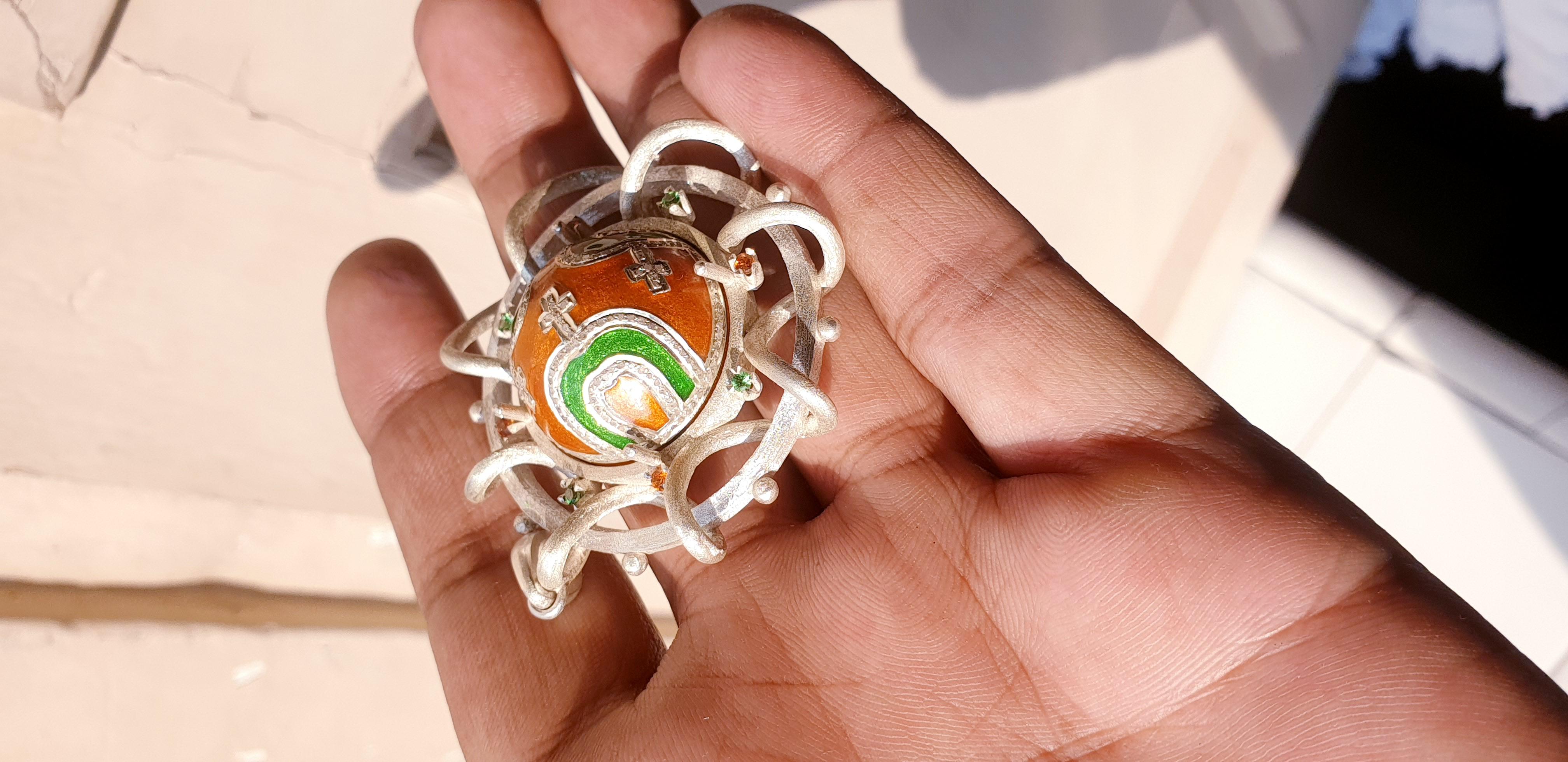 Pave diamond corss enamel pendant enamel necklace Tsavorite, Mandrin pandent For Sale 1