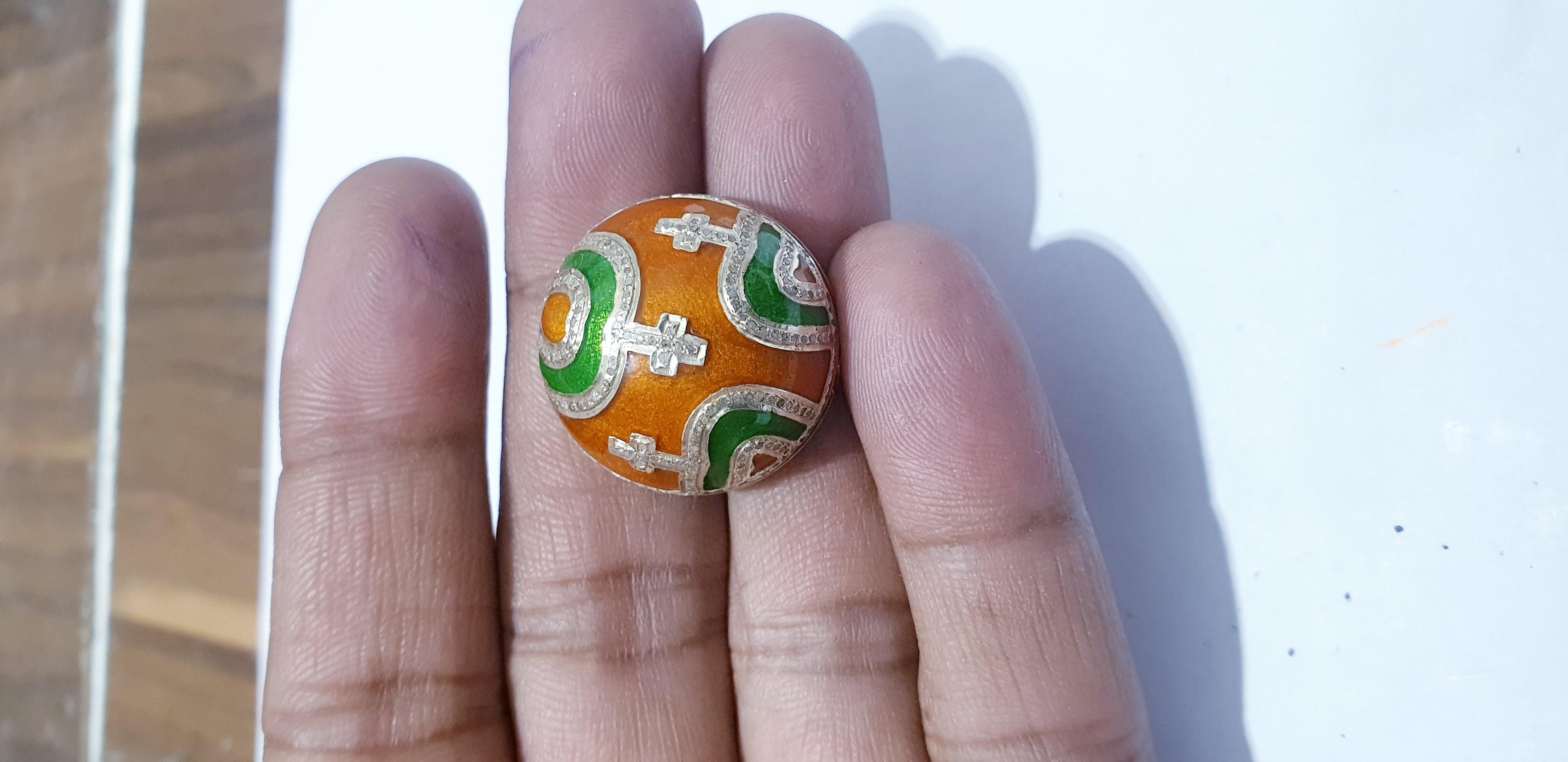 Pave diamond corss enamel pendant enamel necklace Tsavorite, Mandrin pandent For Sale 2