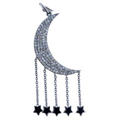 Pave Diamond Crescent Moon Pendant 925 Sterling Silver Moon And Star Charm Gift.