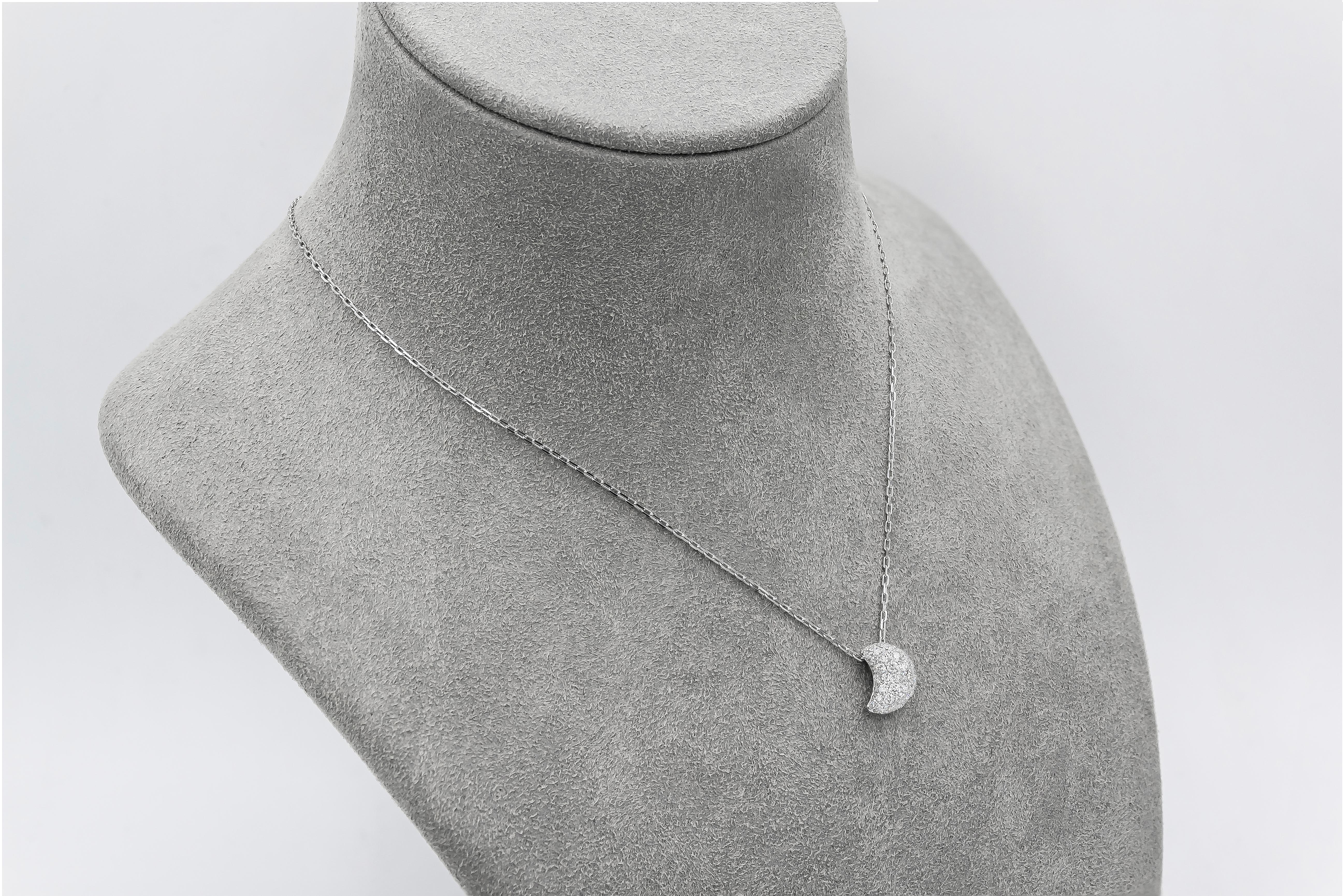 Women's Roman Malakov 0.77 Carats Total Pave Diamond Crescent Moon Pendant Necklace For Sale