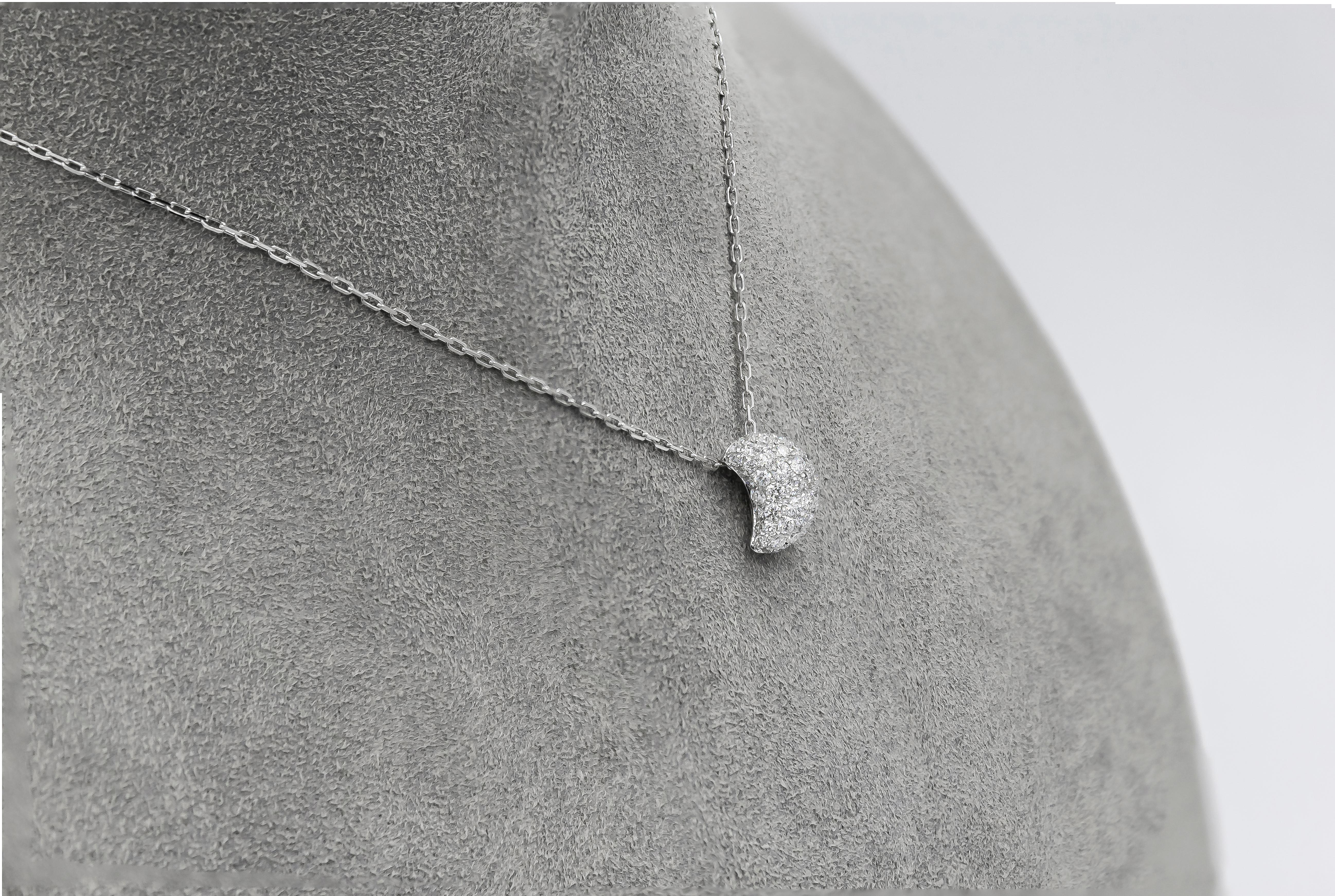 Roman Malakov 0.77 Carats Total Pave Diamond Crescent Moon Pendant Necklace For Sale 1