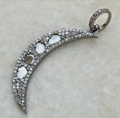 Pave Diamond Crescent Moon Shape Pendant 925 Silver Handmade Diamond Gift.
