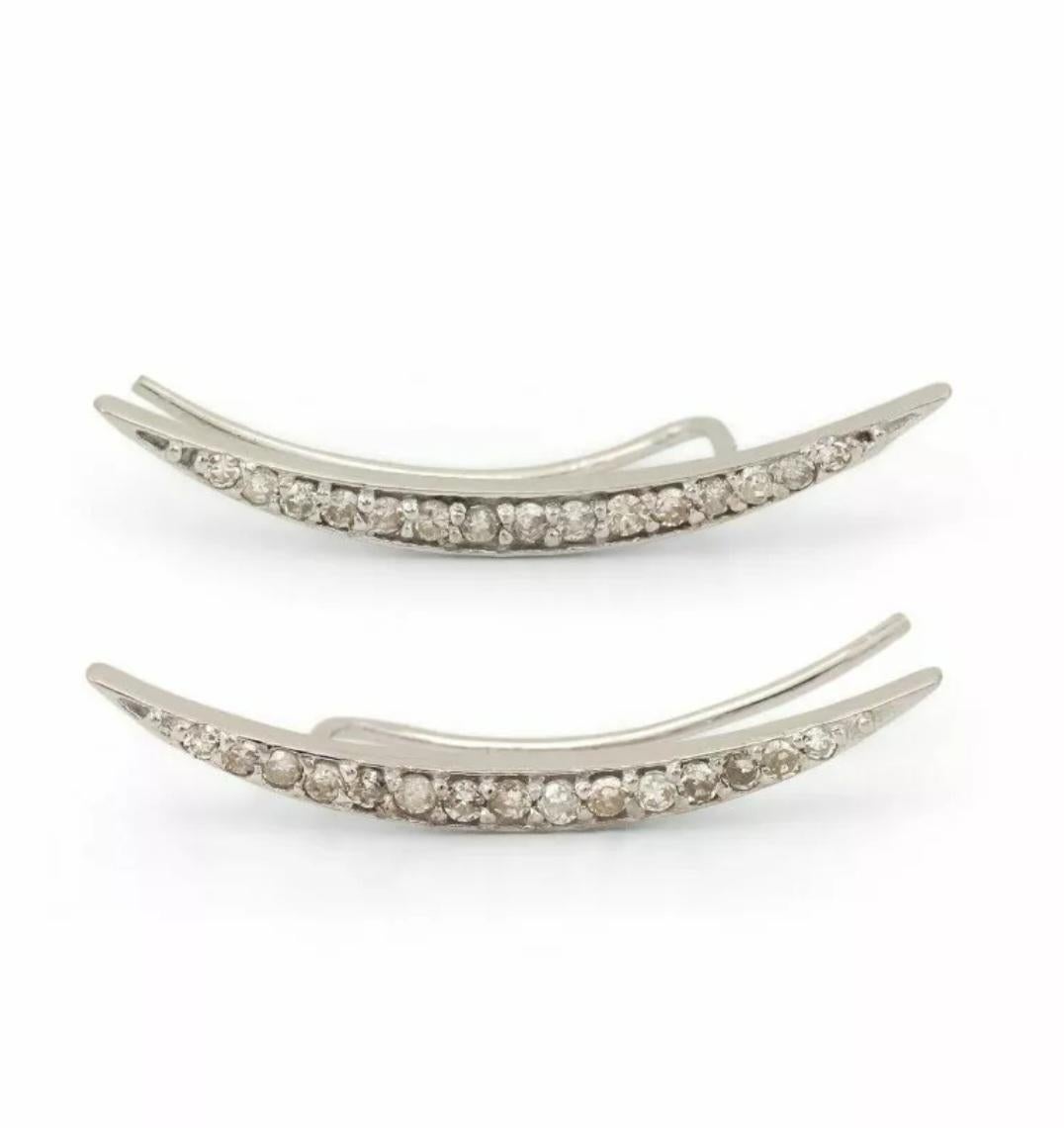 Women's or Men's Pave Diamond Crescent Moon Wrap Earring 14k Gold Anniversary Gift Earring Tops. For Sale
