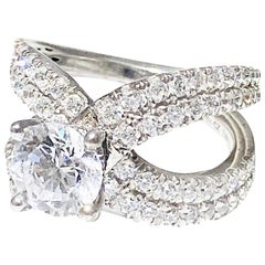 Crisscross Verlobungsring mit Diamanten, 14 Karat Weißgold Doppel-Diamant-Ring