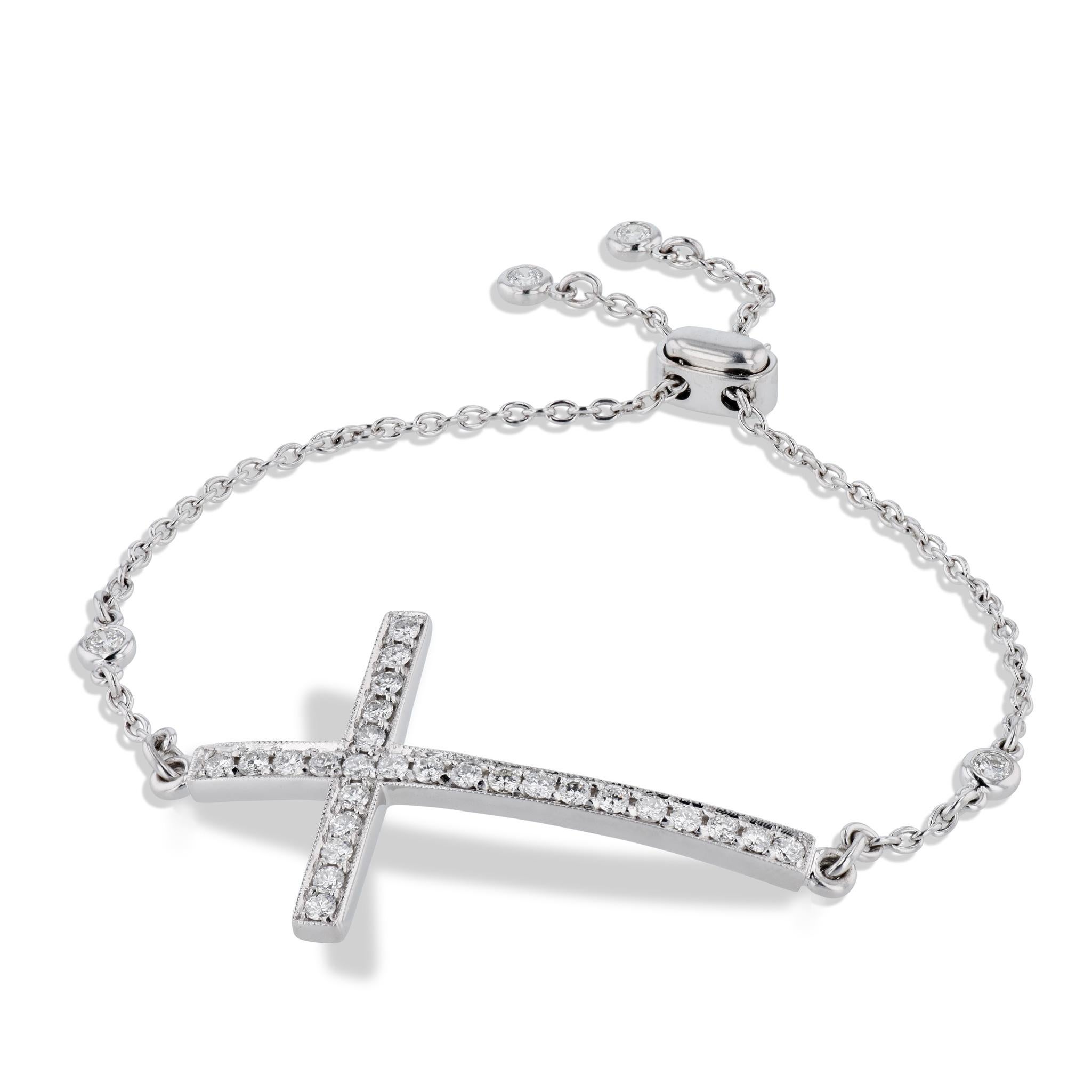Modern Pave Diamond Cross Bracelet For Sale