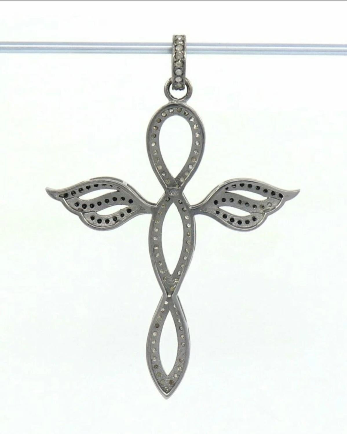 Taille ronde Collier Croix en diamant pavé Argent 925 Diamant Pendentif Charme Religieux Cadeau. en vente