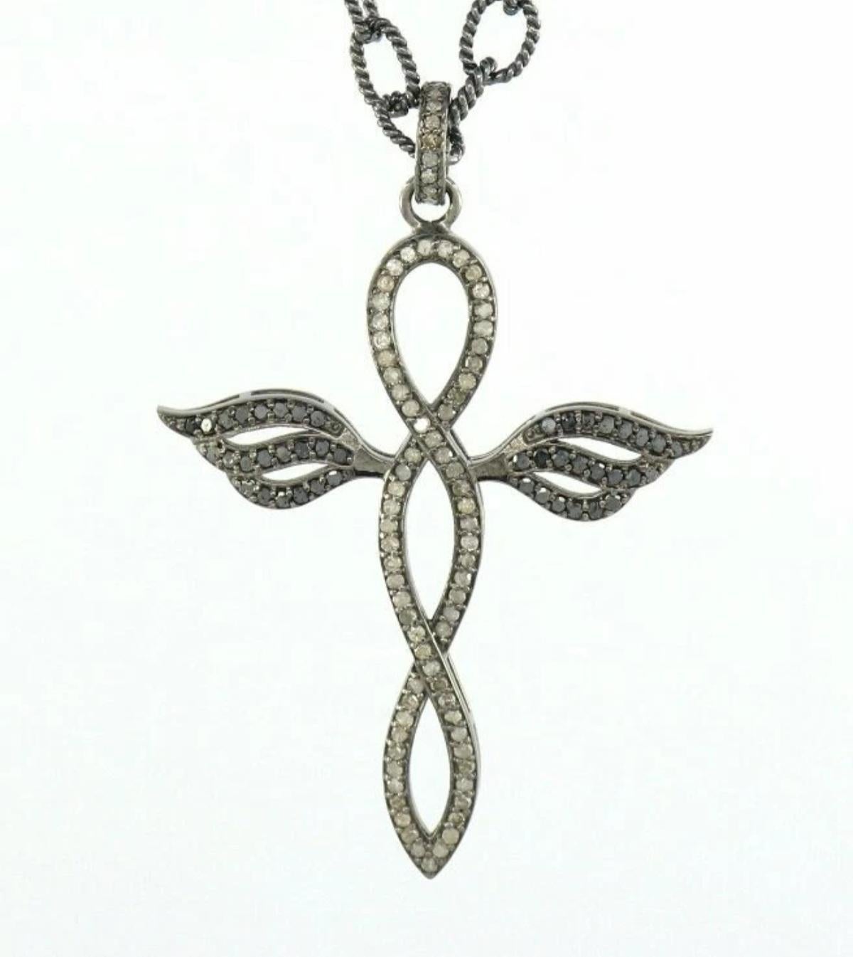 Collier Croix en diamant pavé Argent 925 Diamant Pendentif Charme Religieux Cadeau. Neuf - En vente à Chicago, IL